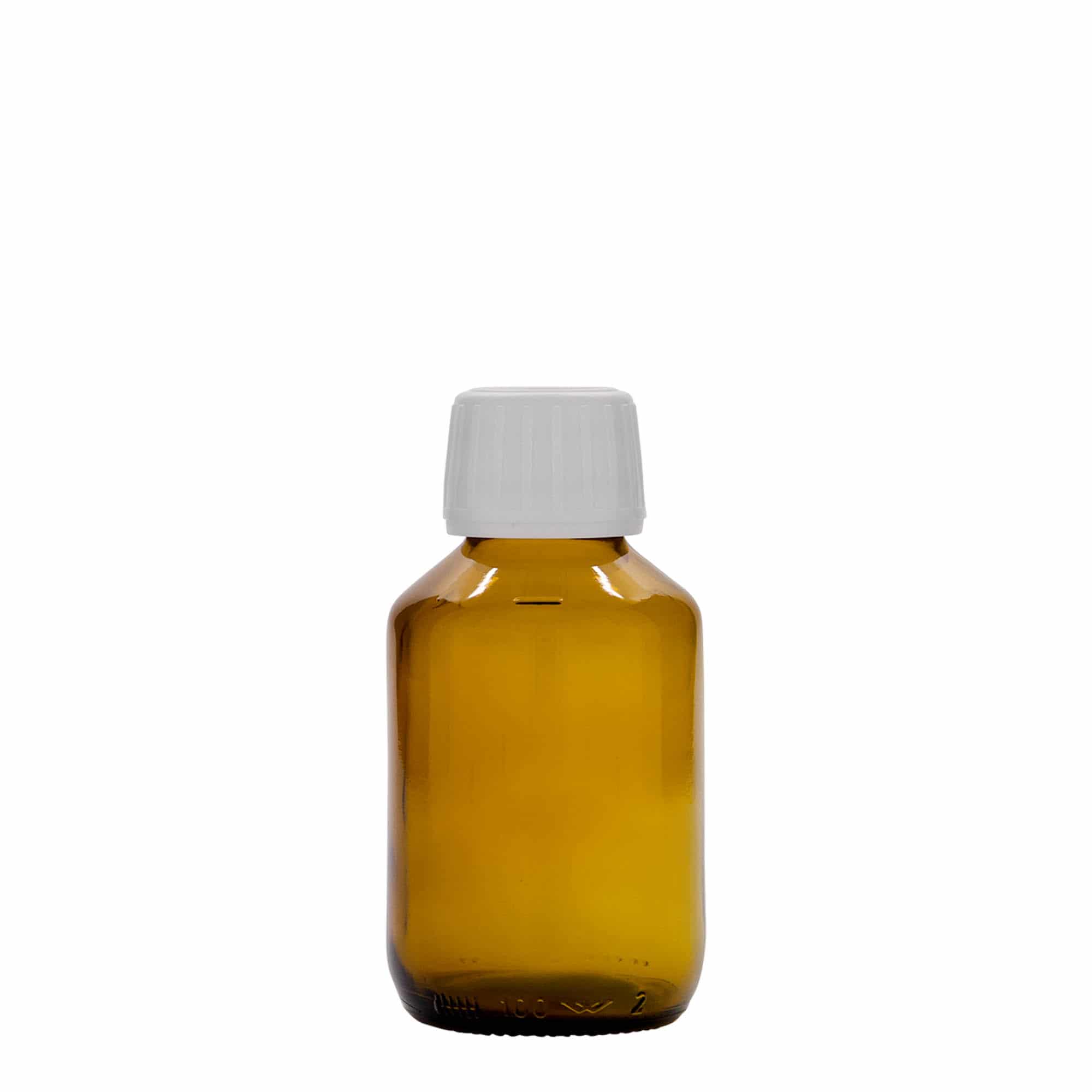 100 ml lääkepullo, ruskea, lasi, suu: PP 28