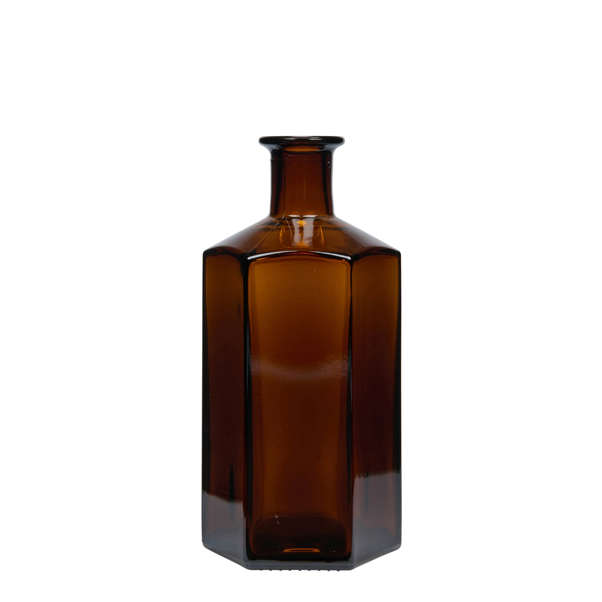 500 ml lasipullo apteekkari 'Jimmy', kuusikulmainen, ruskea, suuaukko: korkki 500 ml lasipullo apteekkari 'Jimmy', kuusikulmainen, ruskea, suuaukko: korkki