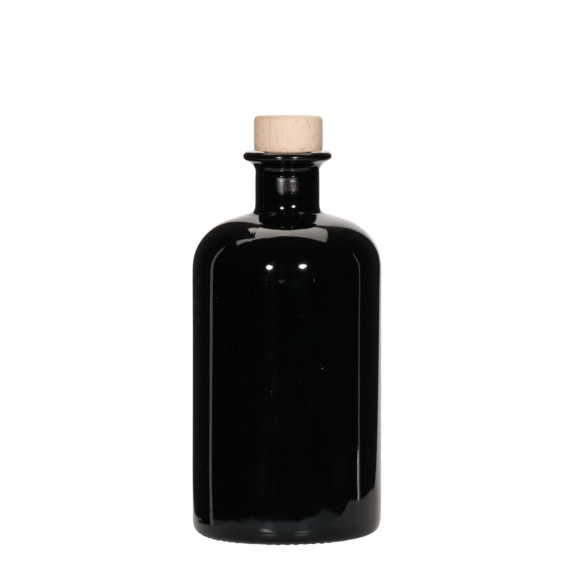 500 ml apteekkarin lasipullo, musta, suu: korkki