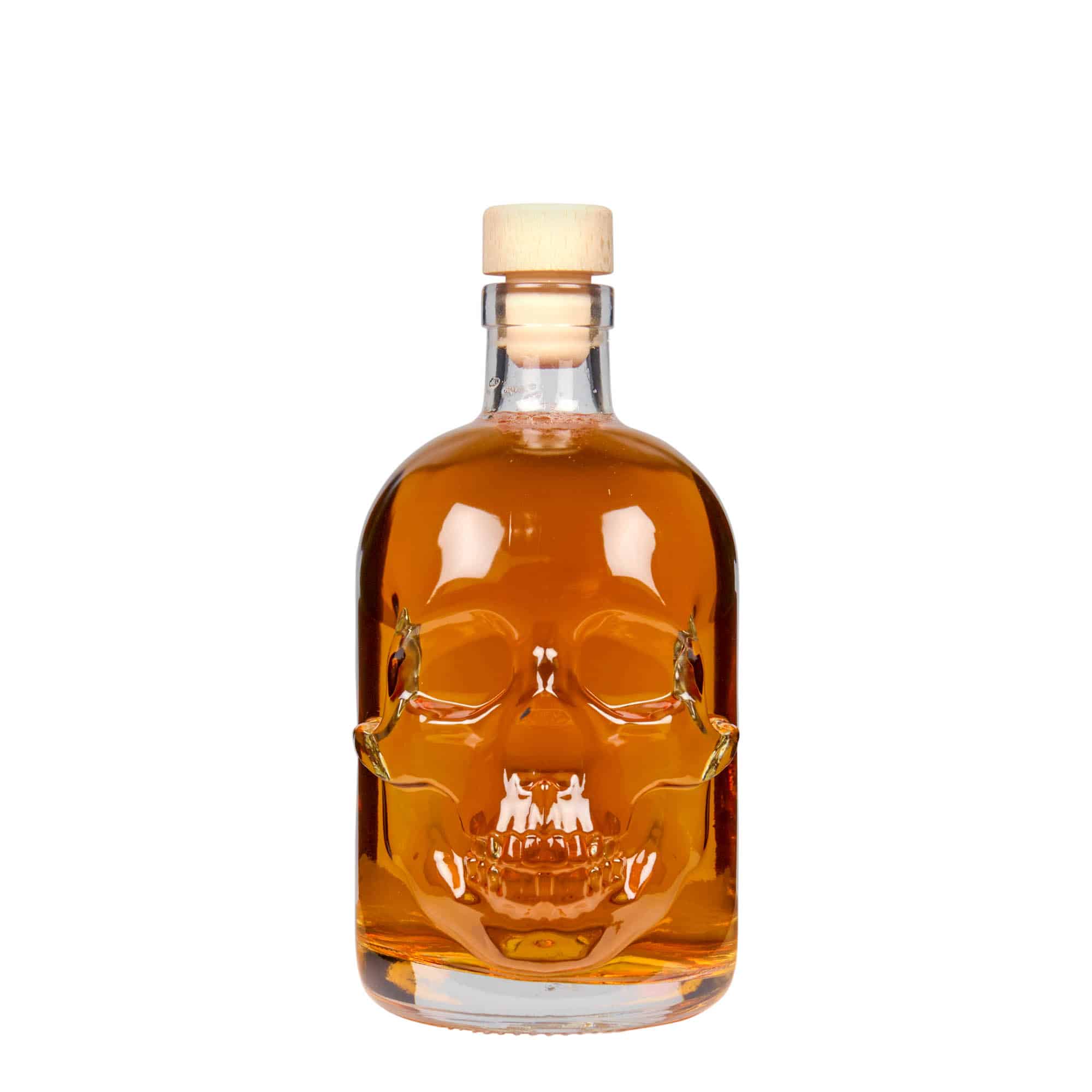 500 ml lasipullo 'Pääkallo', suu: korkki