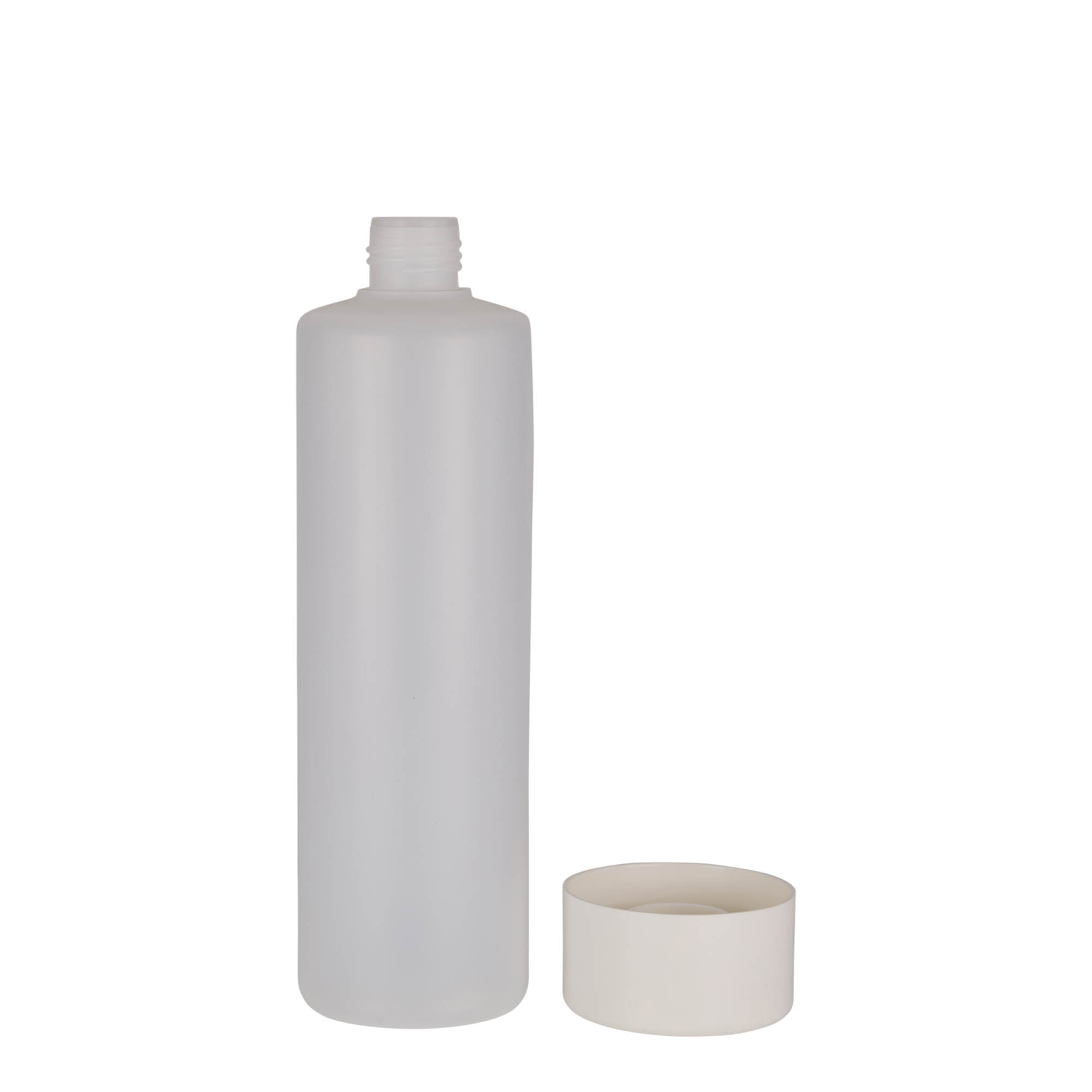 500 ml pyöreä pullo, PE-muovi, luonnonväri, suuaukko: ruuvikorkki 500 ml pyöreä pullo, PE-muovi, luonnonväri, suuaukko: ruuvikorkki