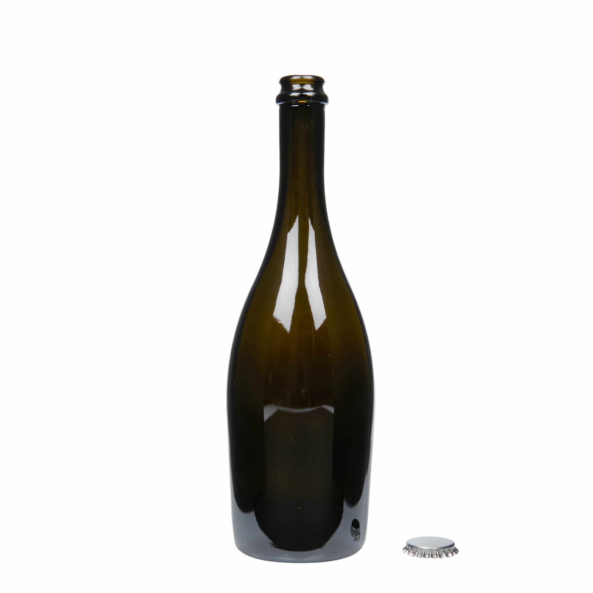 750 ml Sektipullo 'Carmen', lasi, antiikinvihreä, suu: kruunukorkki