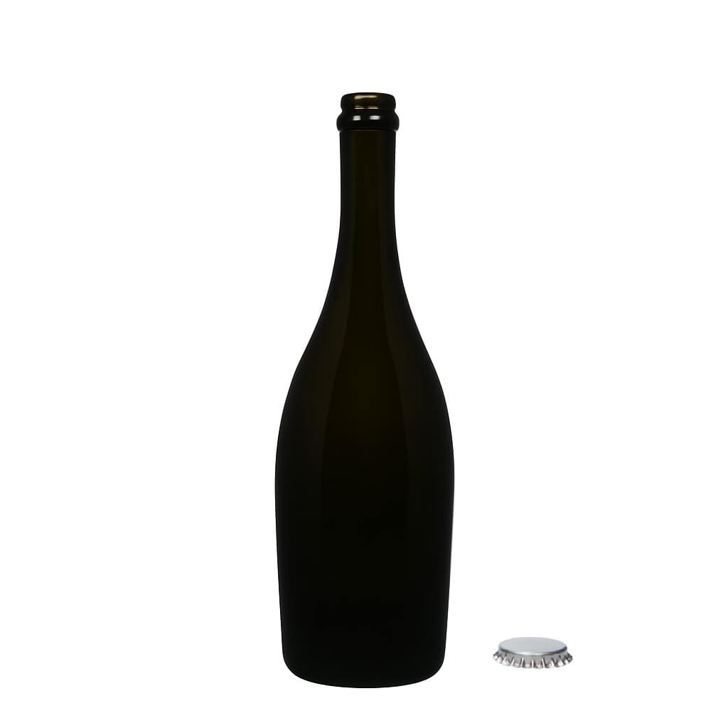 750 ml kuohuviinipullo ”Carmen”, lasia, antiikkivihreä, suukappale: kruunukorkki