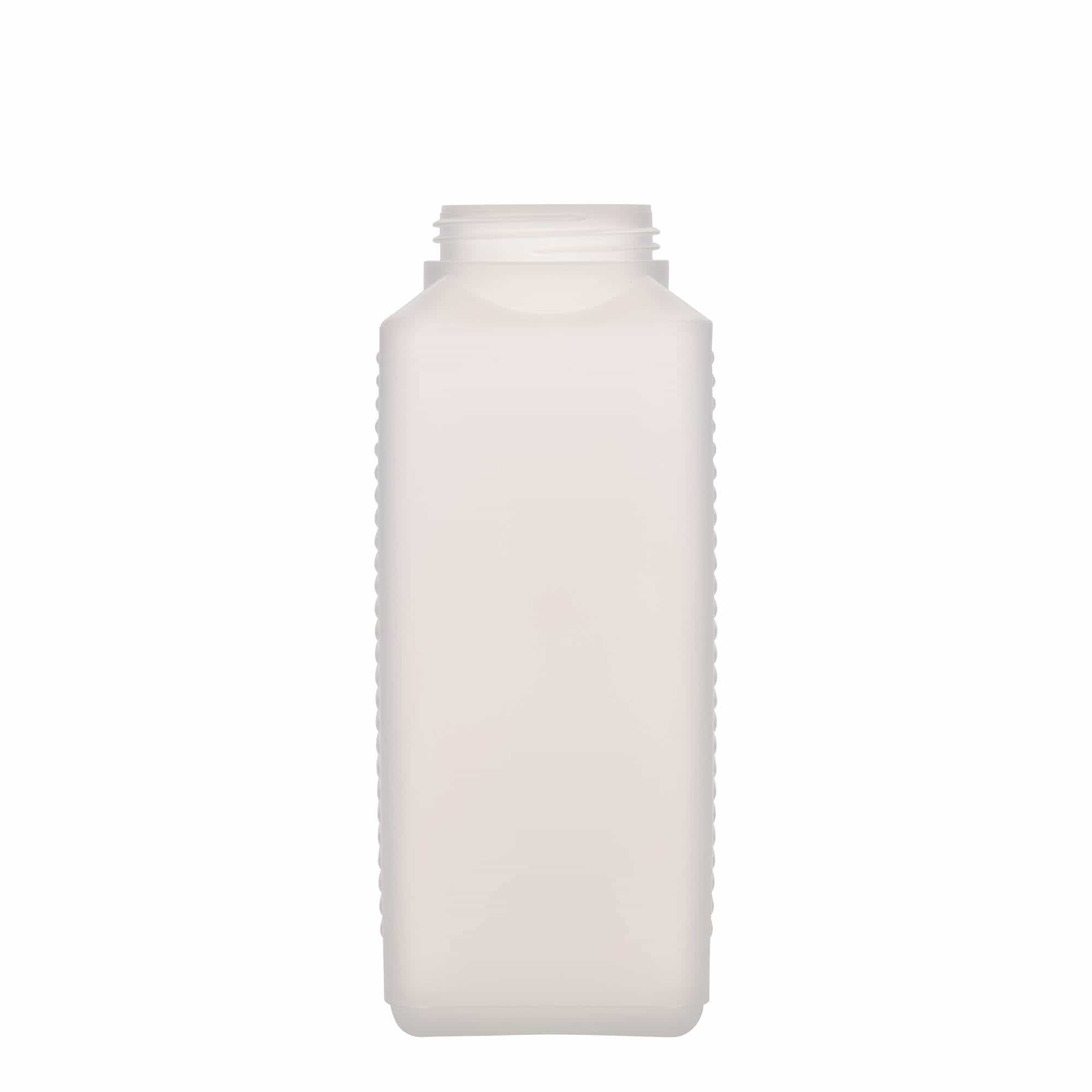 1000 ml leveäkaul. pullo, nelikulm., HDPE-muovi, natur, suu: DIN 60 EPE