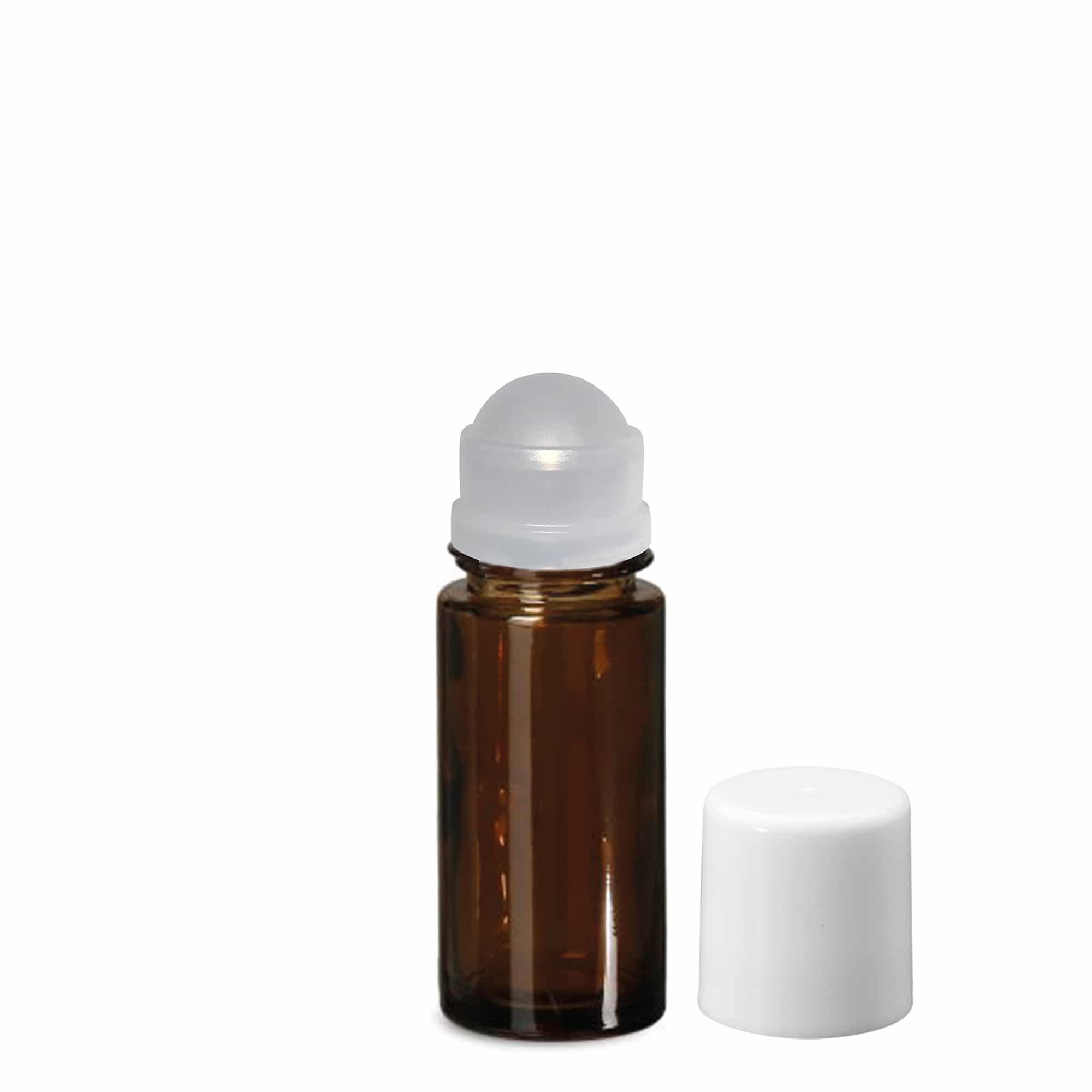 50 ml roll-on-pullo, lasia, ruskea, suuaukko: ruuvikorkki