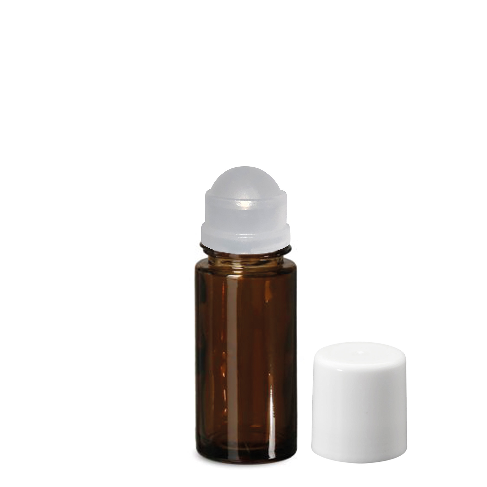 50 ml roll-on-pullo, lasia, ruskea, suuaukko: ruuvikorkki