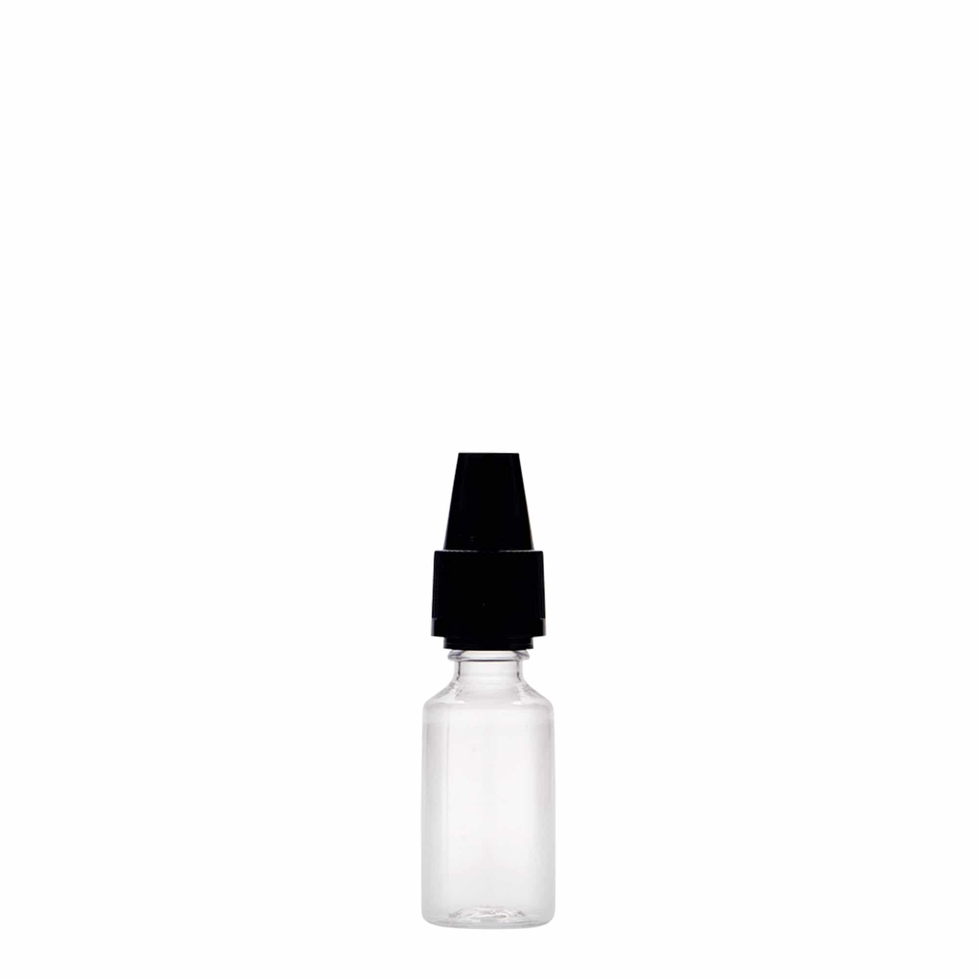 10 ml PET-pullo 'E-Liquid' laadun- ja lapsilukolla, muovia, suuaukko: ruuvikorkki