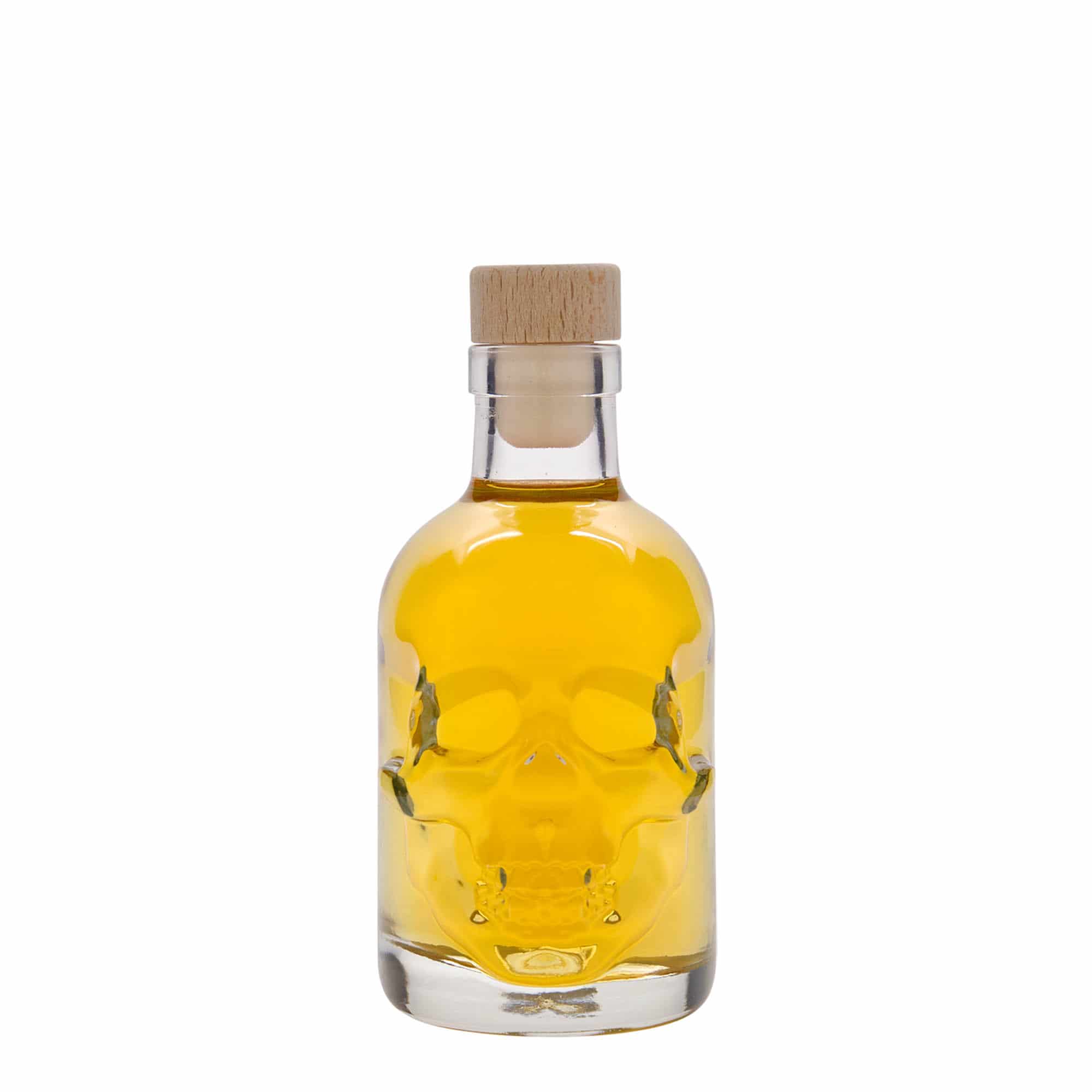 200 ml lasipullo 'Pääkallo', suu: korkki
