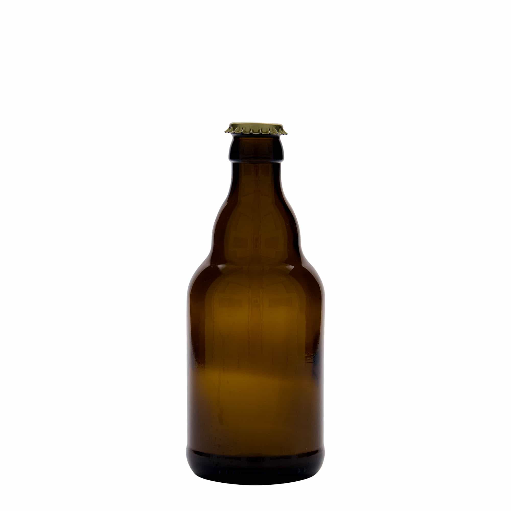 330 ml olutpullo ”Steinie”, lasia, ruskea, suuaukko: kruunukorkki