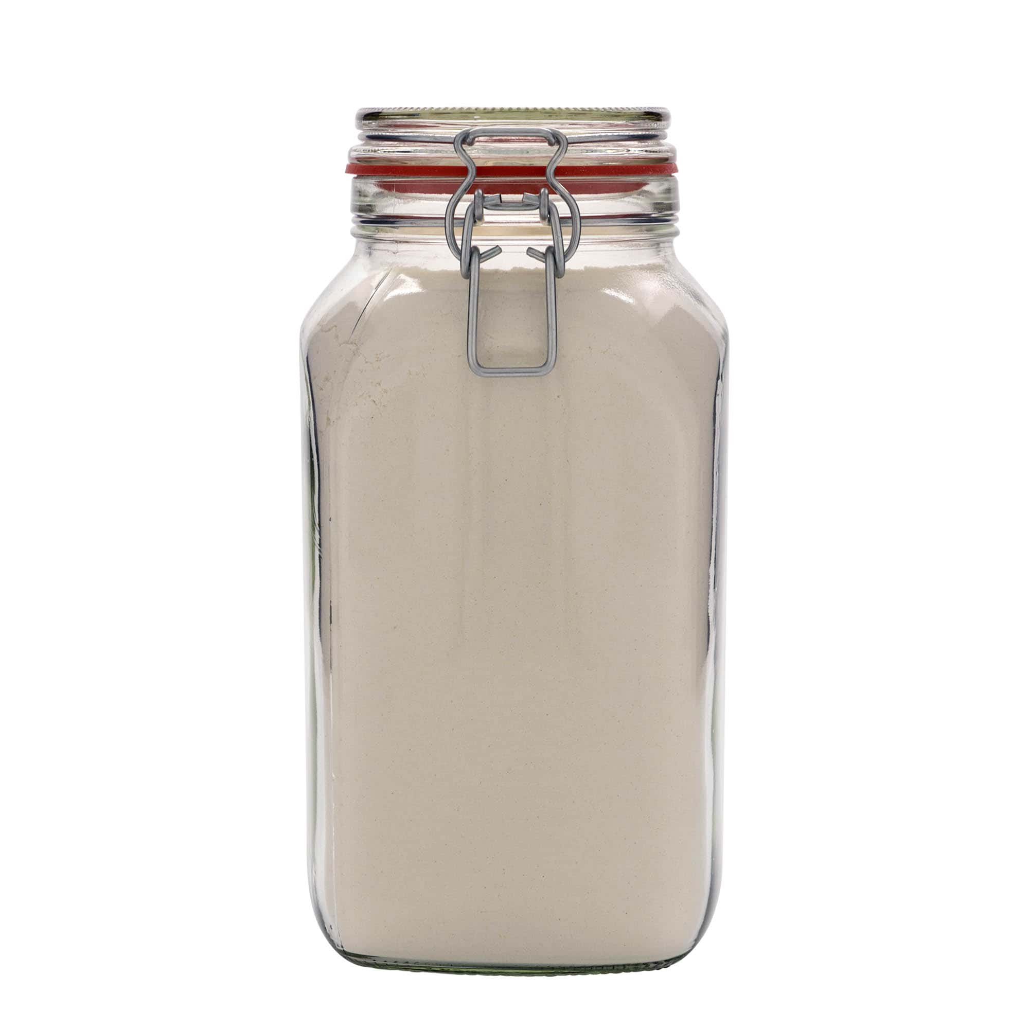 2590 ml patenttikorkkilasipurkki, neliö, suu: patenttikorkki