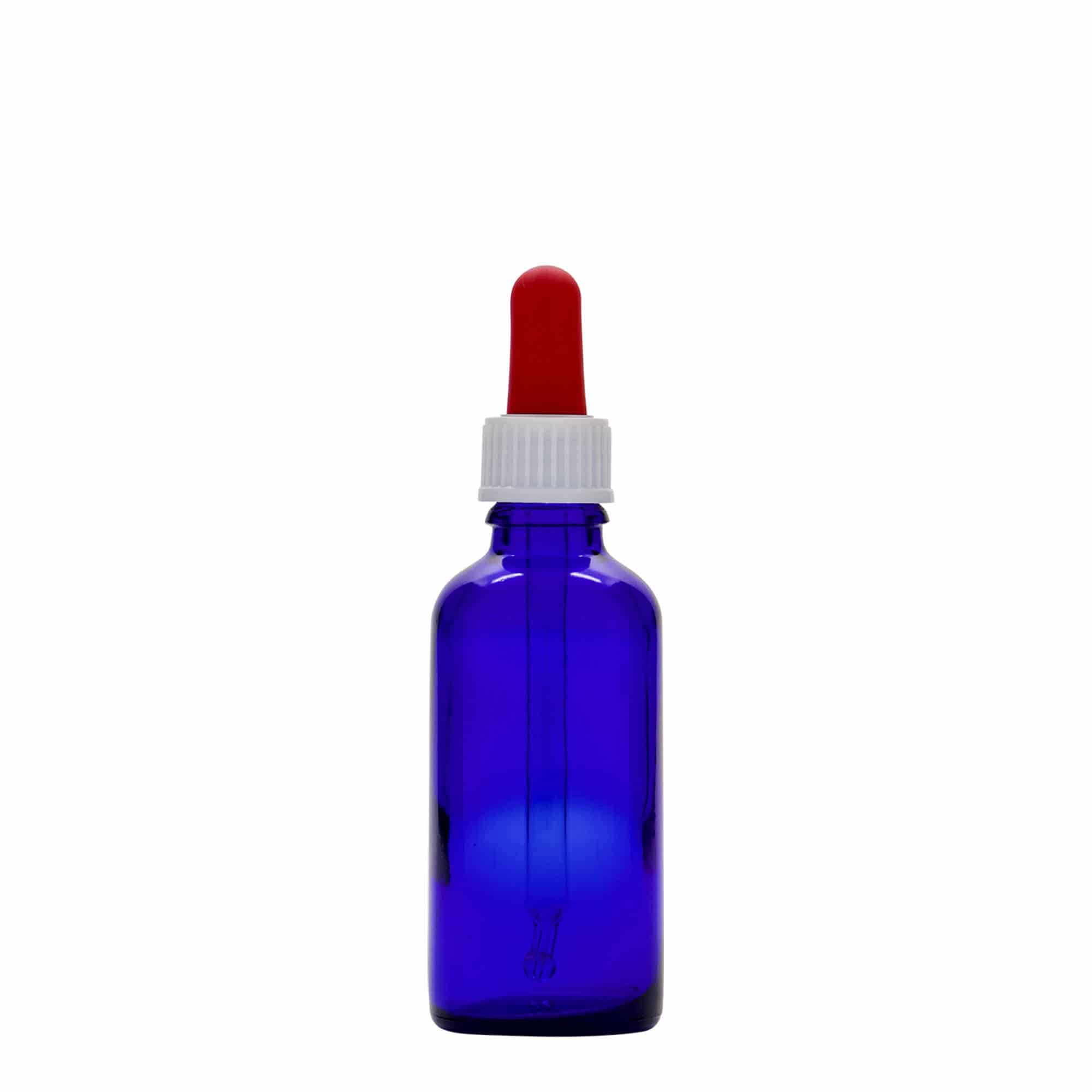 50 ml lääketieteellinen pipettipullo, lasia, kuninkaansininen-punainen, suuaukko: DIN 18