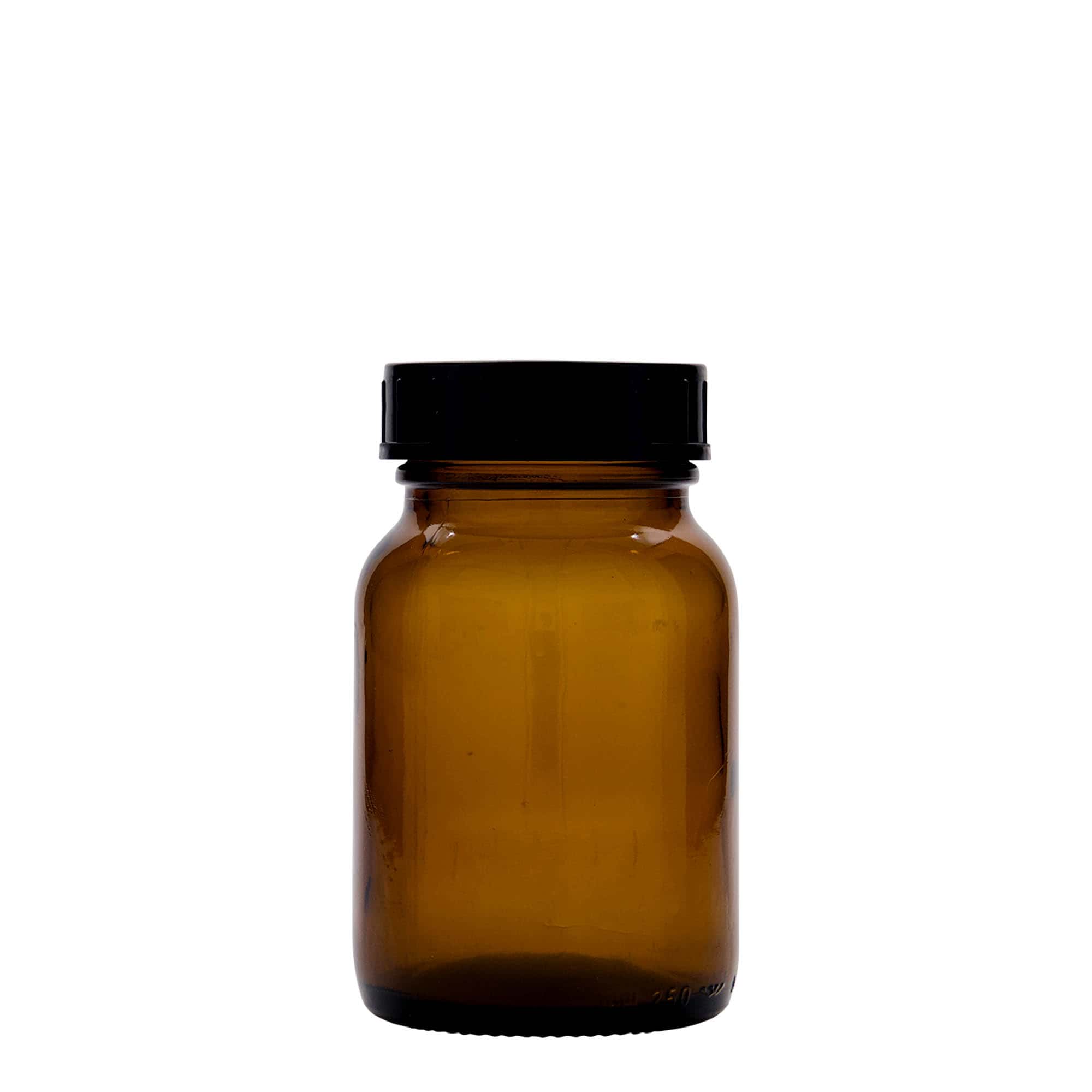 250 ml leveäkaulainen lasi, ruskea, suuaukko: DIN 55
