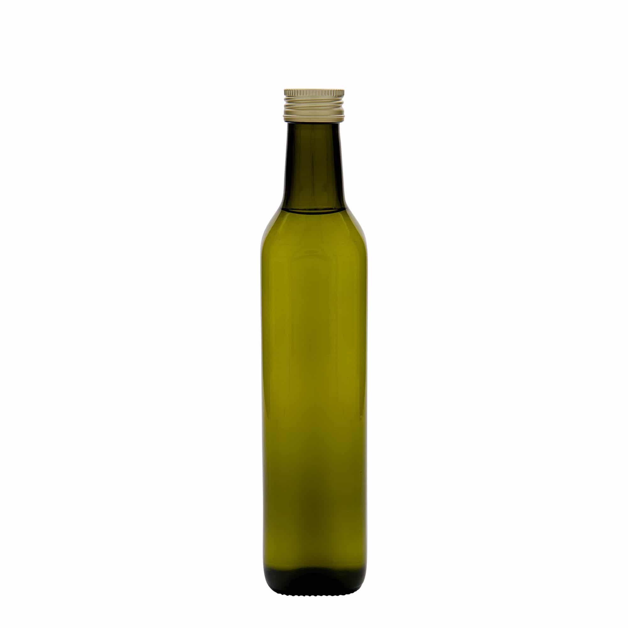 500 ml lasipullo 'Marasca', neliö, antiikkivihreä, suuaukko: PP 31,5