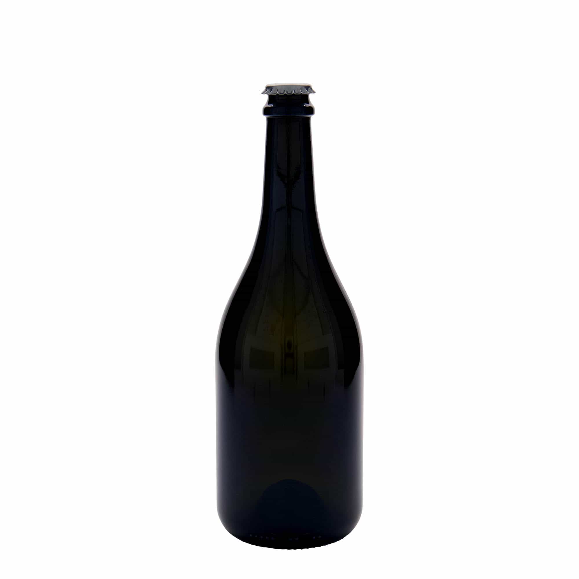 750 ml olutpullo 'Horta', lasi, antiikinvihreä, suu: kruunukorkki
