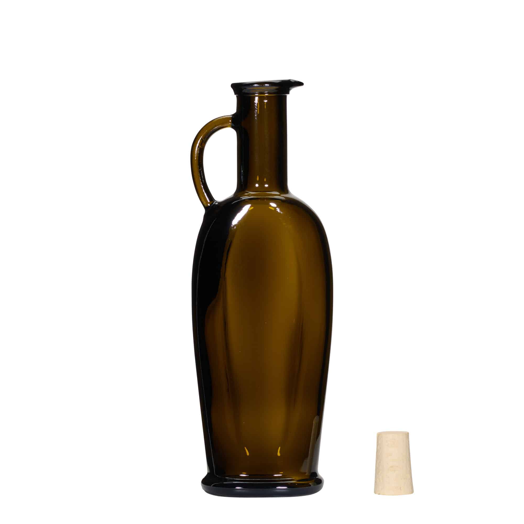 250 ml lasipullo 'Eleganta', soikea, antiikinvihreä, suu: korkki