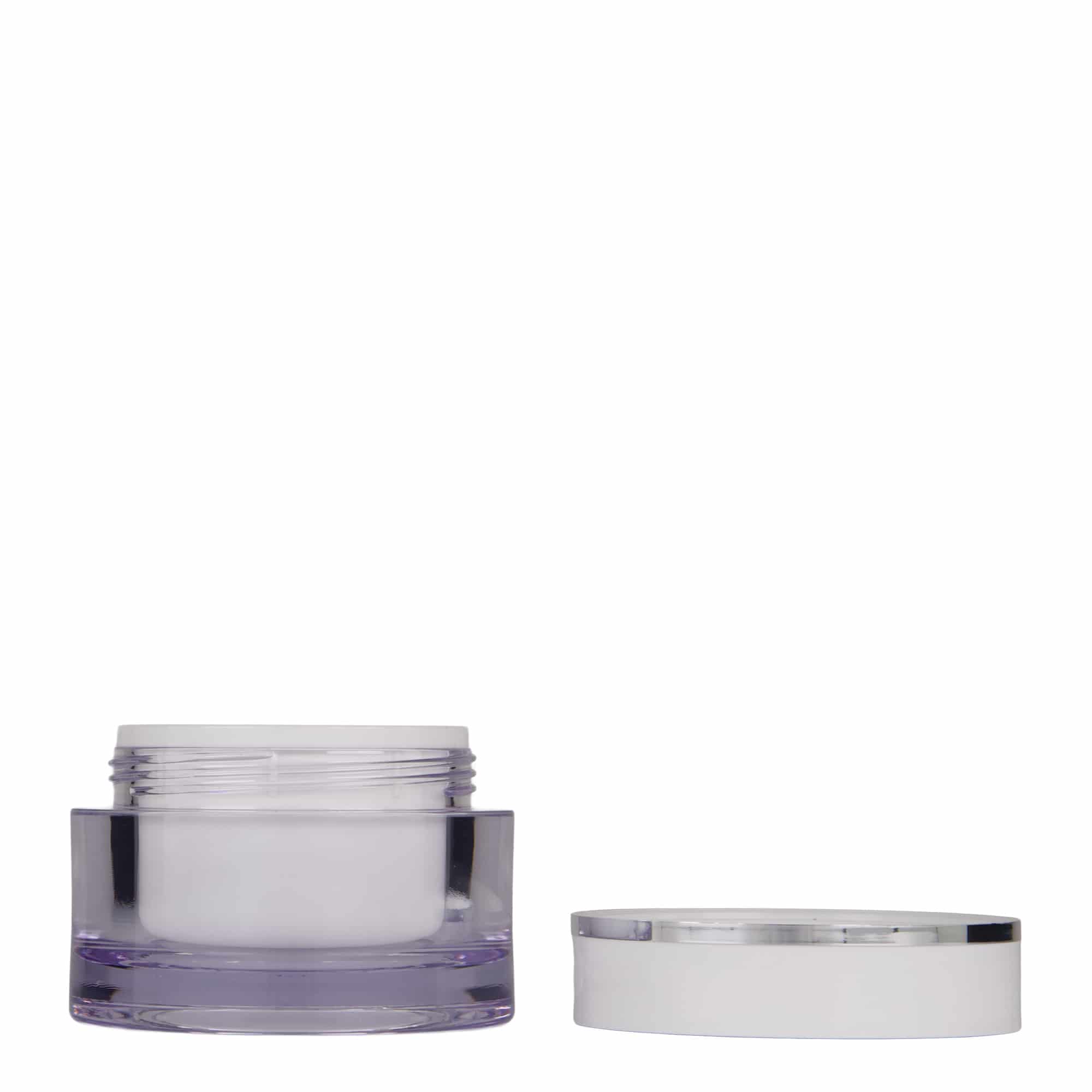 50 ml purkki, SAN-muovi, valkoinen, suuaukko: kierrekorkki