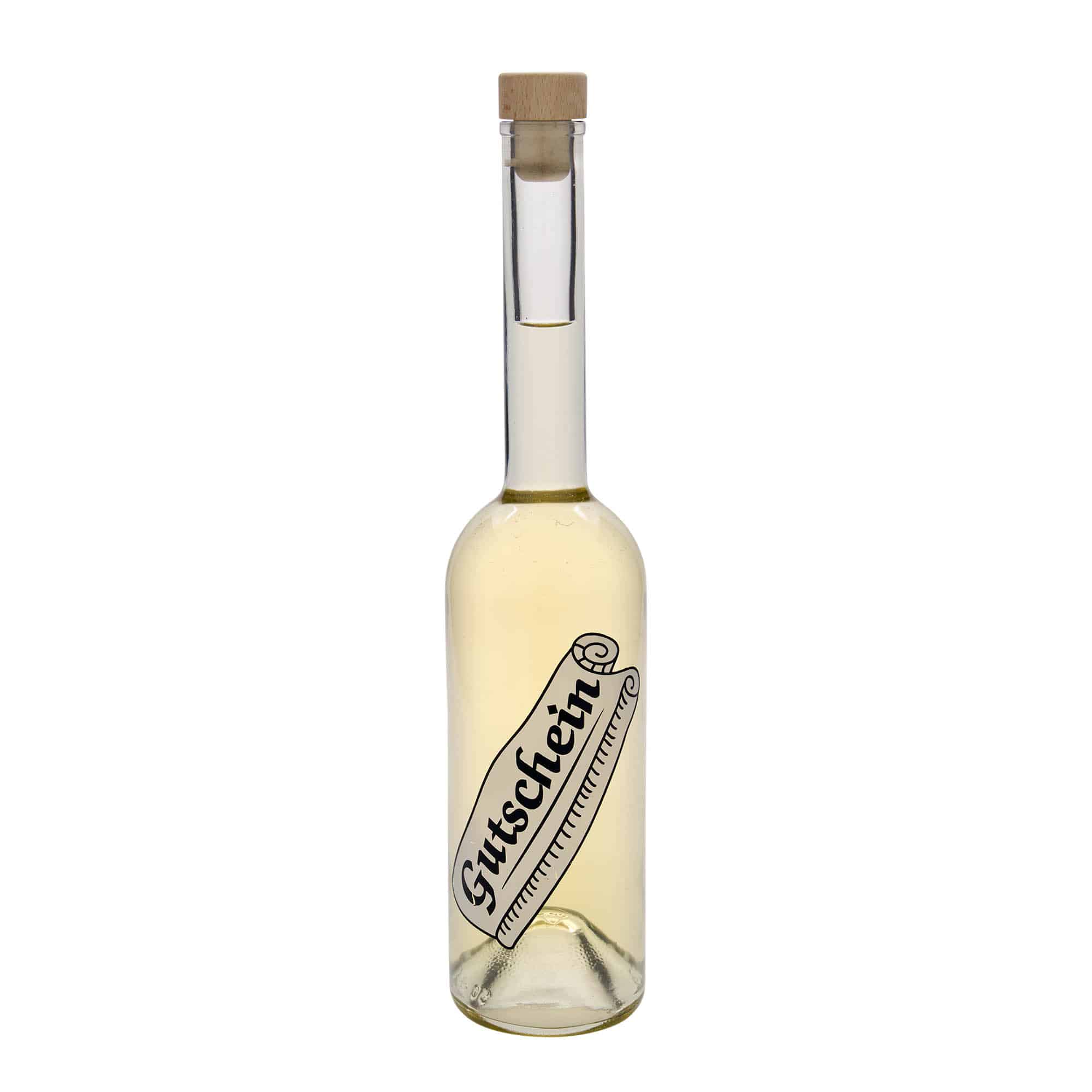 500 ml lasipullo 'Ooppera', kuvio: seteli, suu: korkki