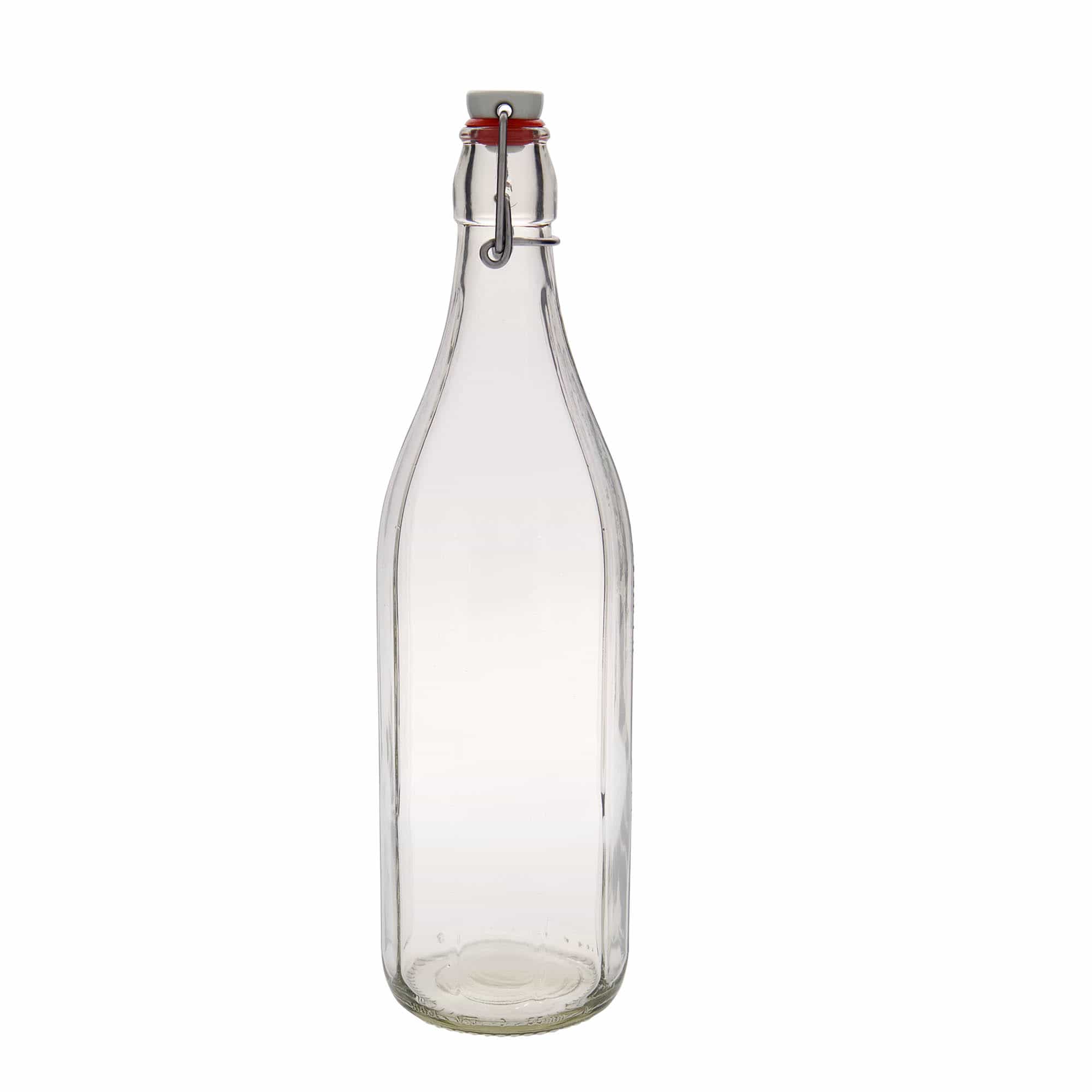 1 000 ml lasipullo 'Bravo' #, kymmenkulmainen, suuaukko: saranakorkki