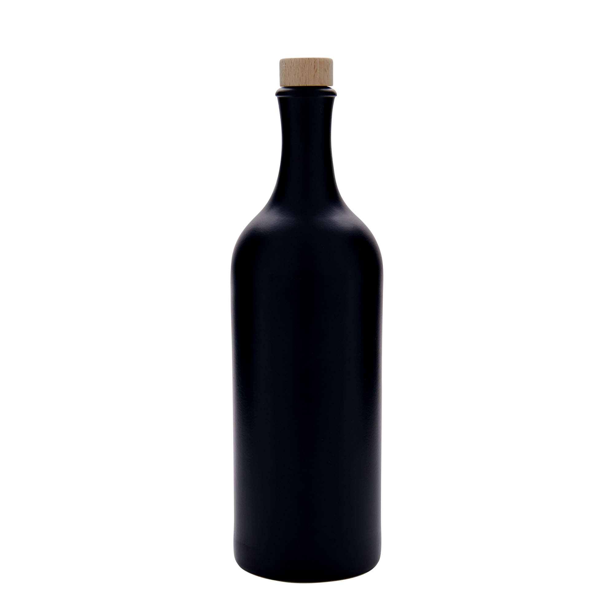 750 ml pitkäkaulainen saviruukku, musta, suuaukko: korkki