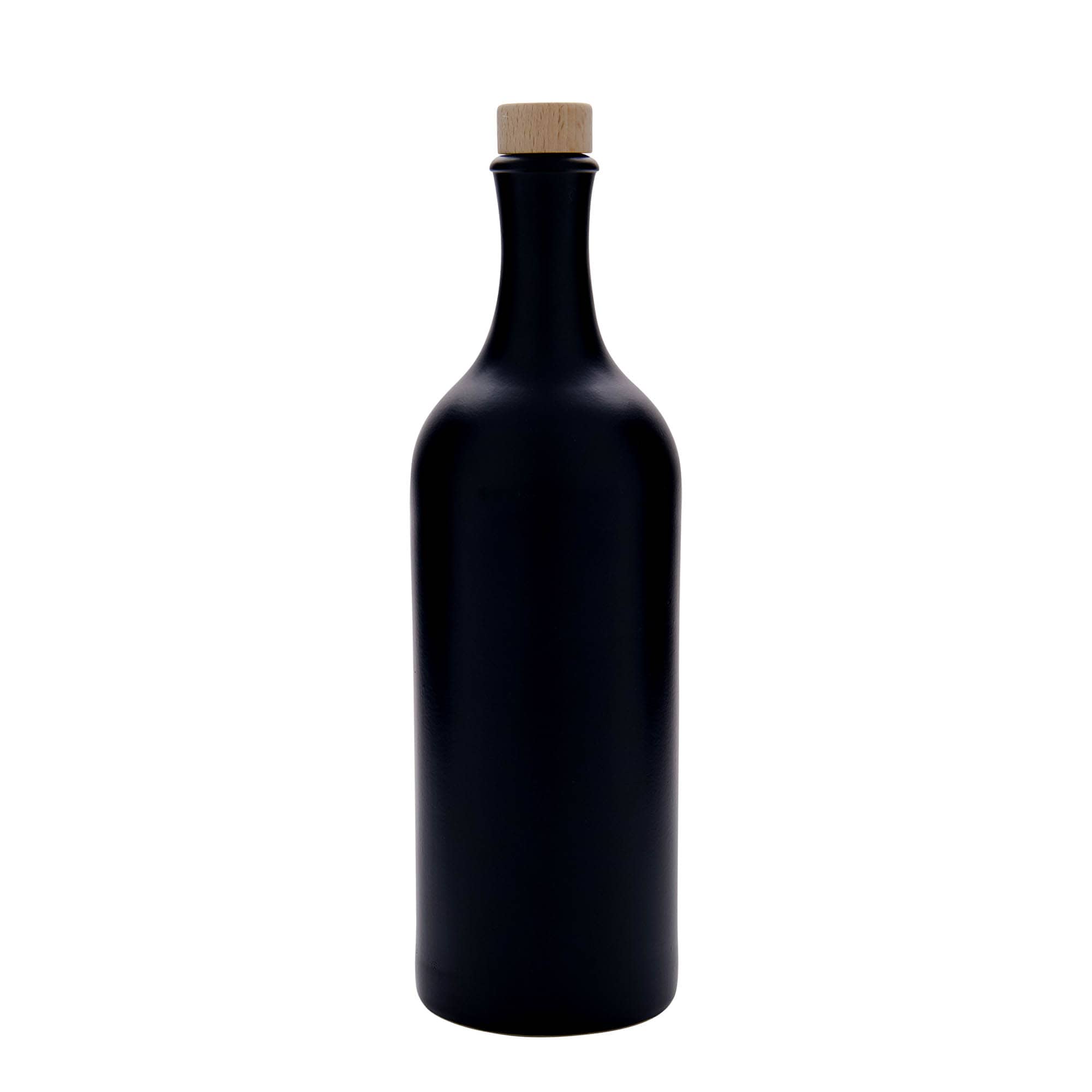 750 ml pitkäkaulainen saviruukku, musta, suuaukko: korkki