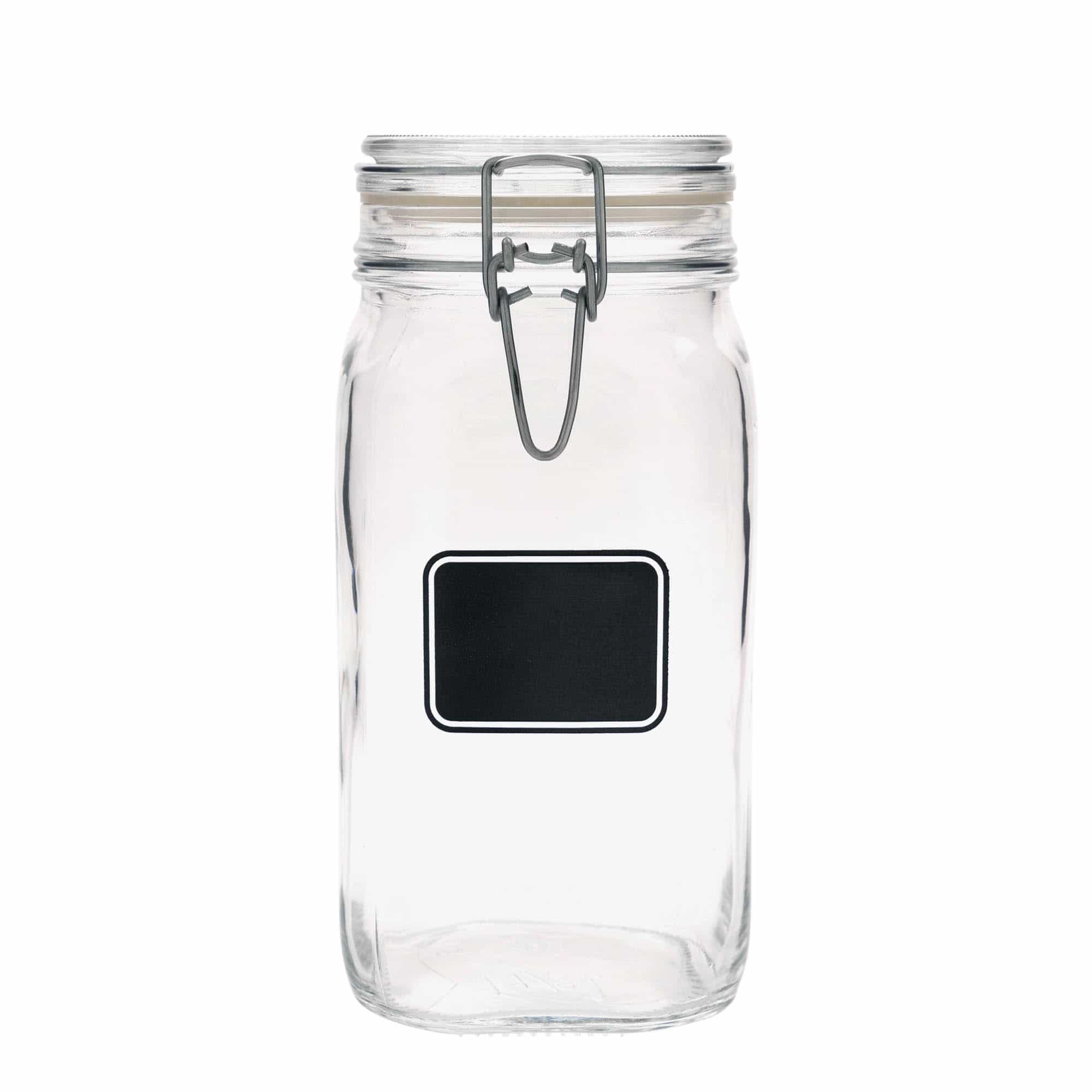 1500 ml patenttikorkkilasipurkki 'Fido', kuvio: etikettialue, neliö, suu: patenttikorkki