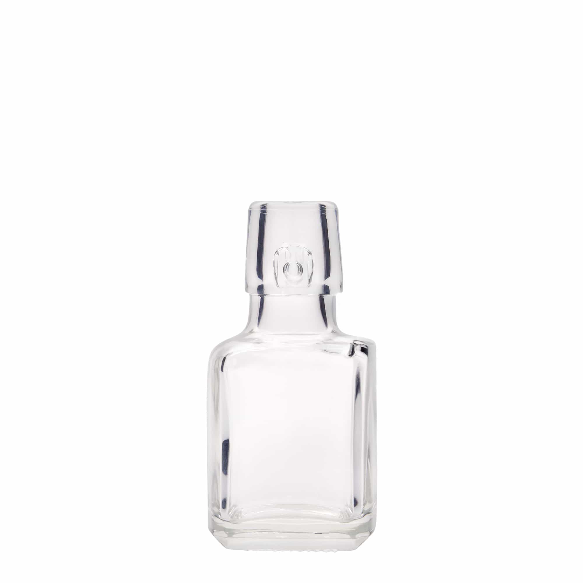 100 ml lasipullo 'Kubica', nelikulmainen, suuaukko: lukituskorkki