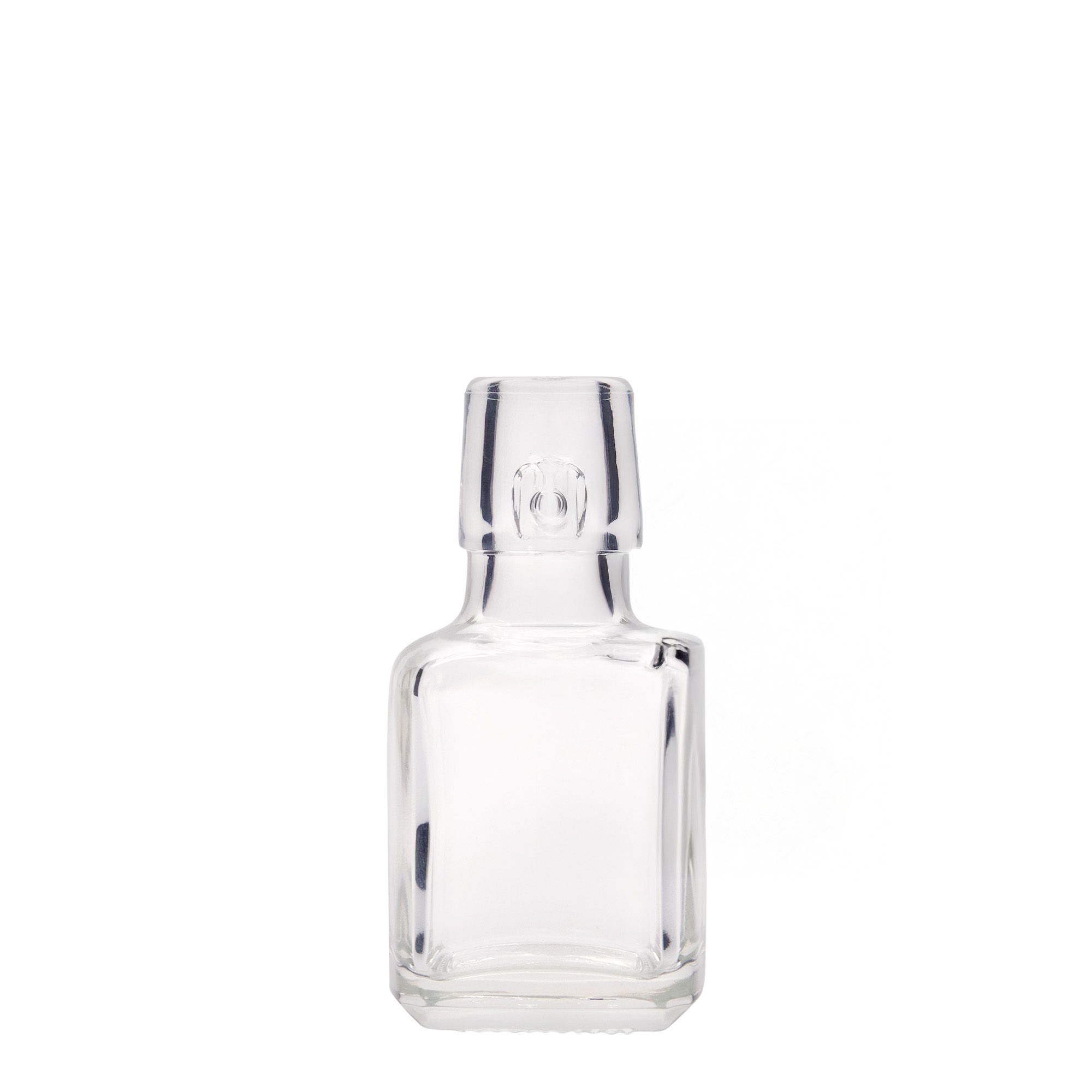 100 ml lasipullo 'Kubica', nelikulmainen, suuaukko: lukituskorkki 100 ml lasipullo 'Kubica', nelikulmainen, suuaukko: lukituskorkki