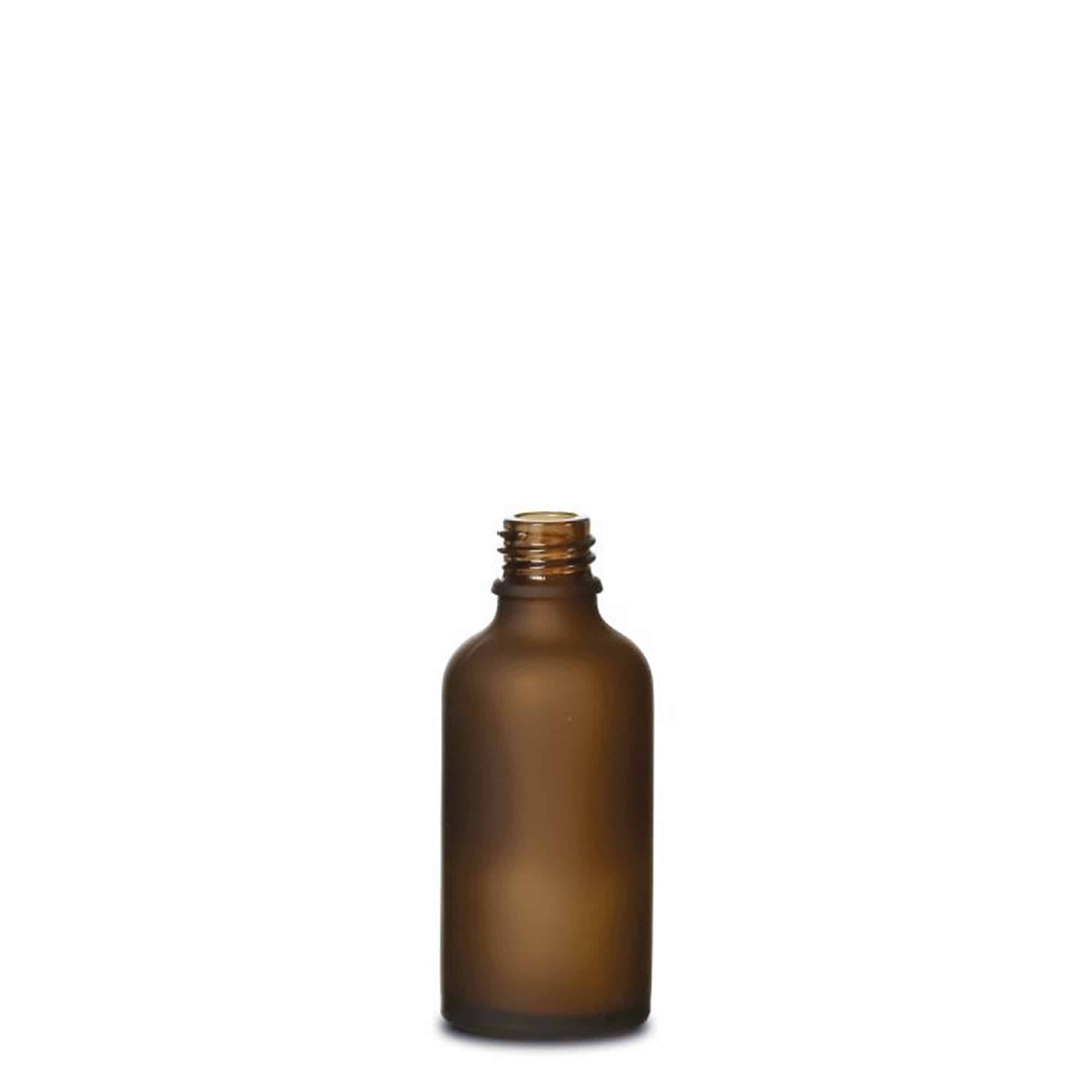50ml lääkepullo, lasi, ruskea huurrettu, suu: DIN 18 50ml lääkepullo, lasi, ruskea huurrettu, suu: DIN 18