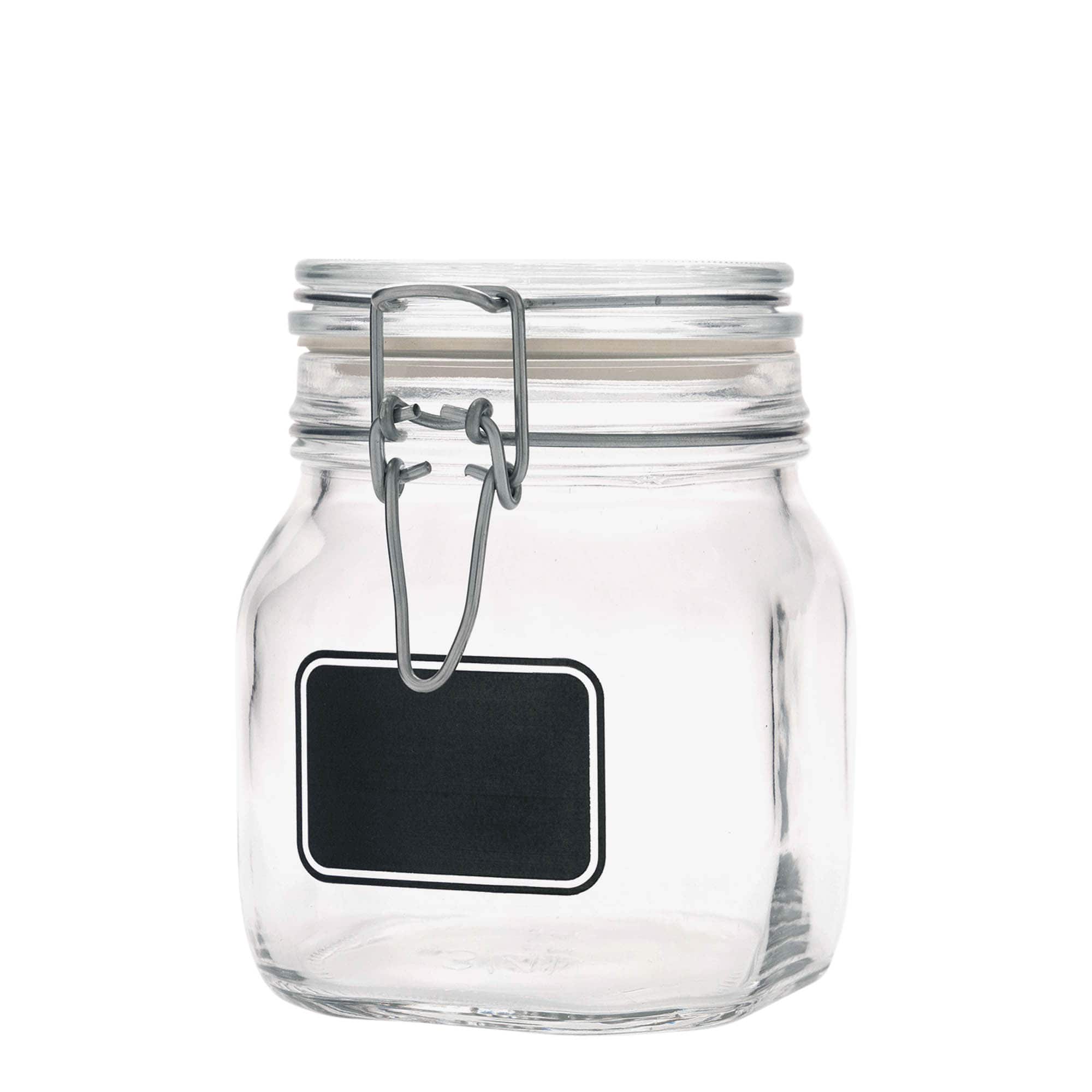750 ml narulukollinen lasi ”Fido”, kuvio: etikettikenttä, neliö, suuaukko: narulukko