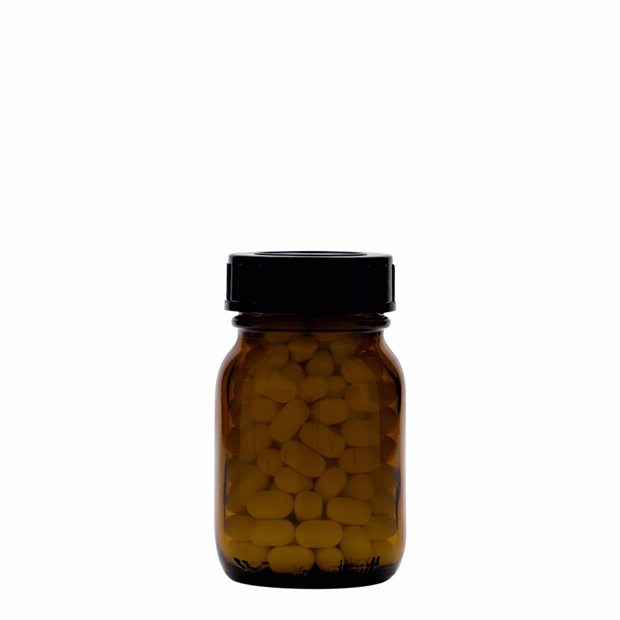 75 ml leveäkaulainen lasi, ruskea, suuaukko: DIN 40
