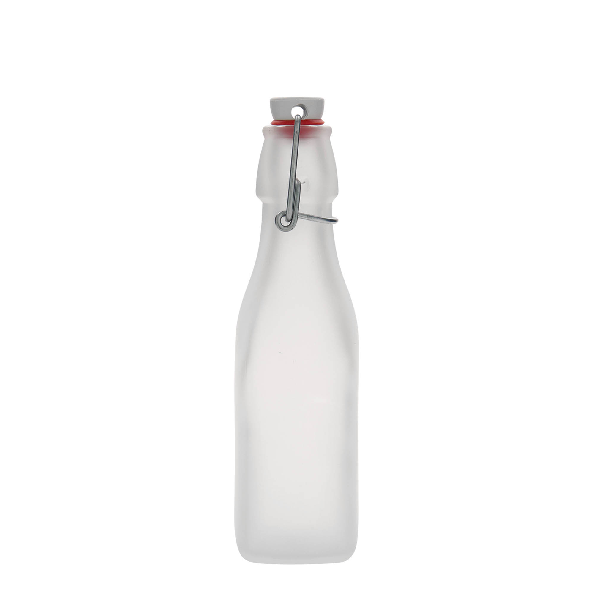 250 ml lasipullo 'Swing, neliö, valkoinen, suuaukko: saranakorkki' 250 ml lasipullo 'Swing, neliö, valkoinen, suuaukko: saranakorkki'