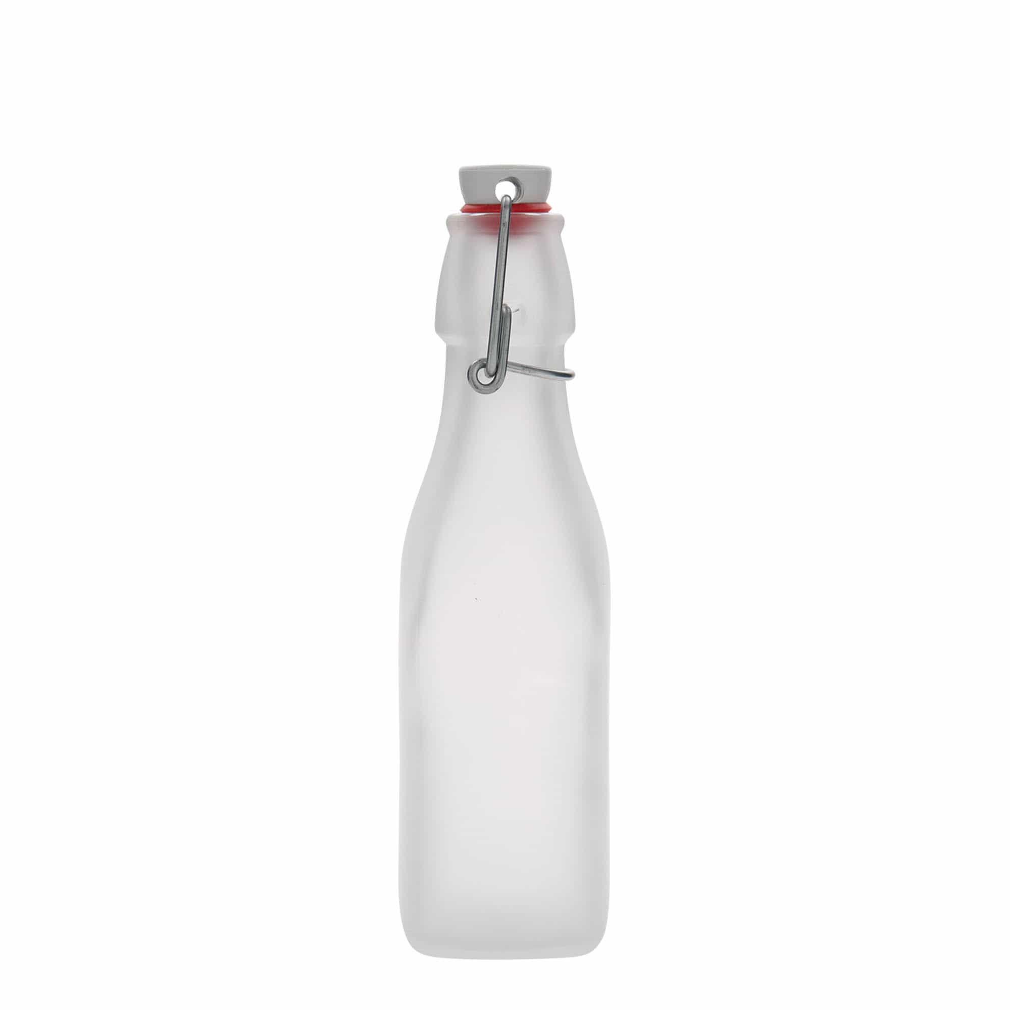 250 ml lasipullo ”Swing, neliö, valkoinen, suuaukko: saranakorkki”