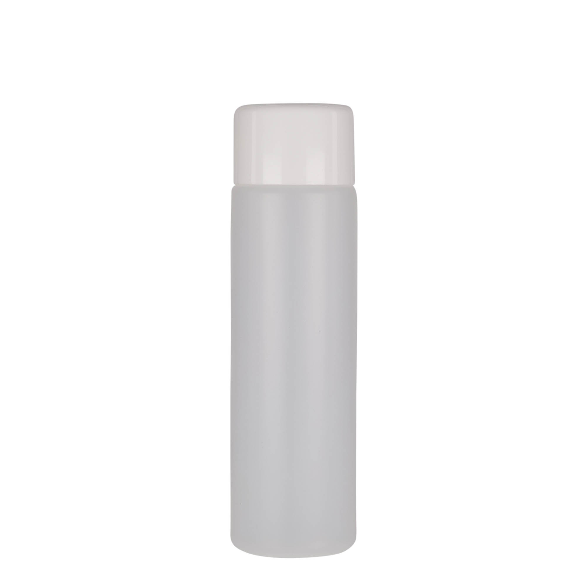 250 ml pyöreä pullo, PE-muovi, luonnonväri, suuaukko: ruuvikorkki