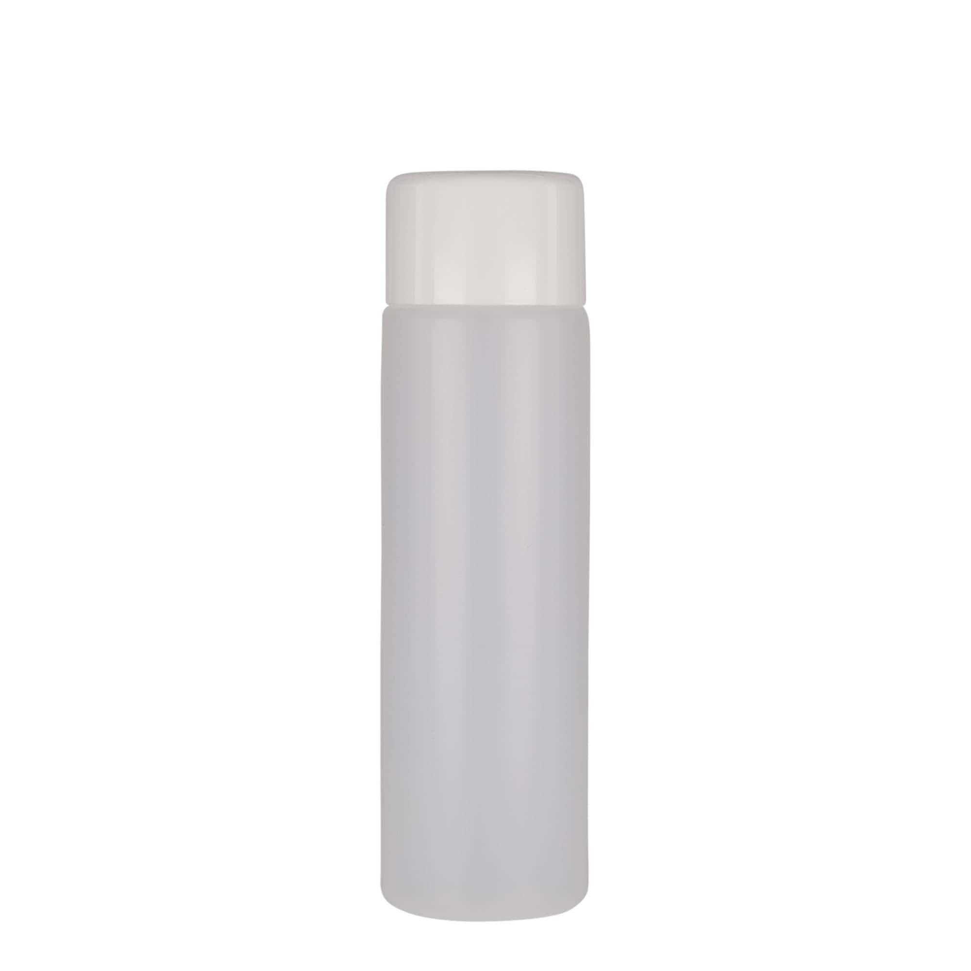 250 ml pyöreä pullo, PE-muovi, luonnonväri, suuaukko: ruuvikorkki