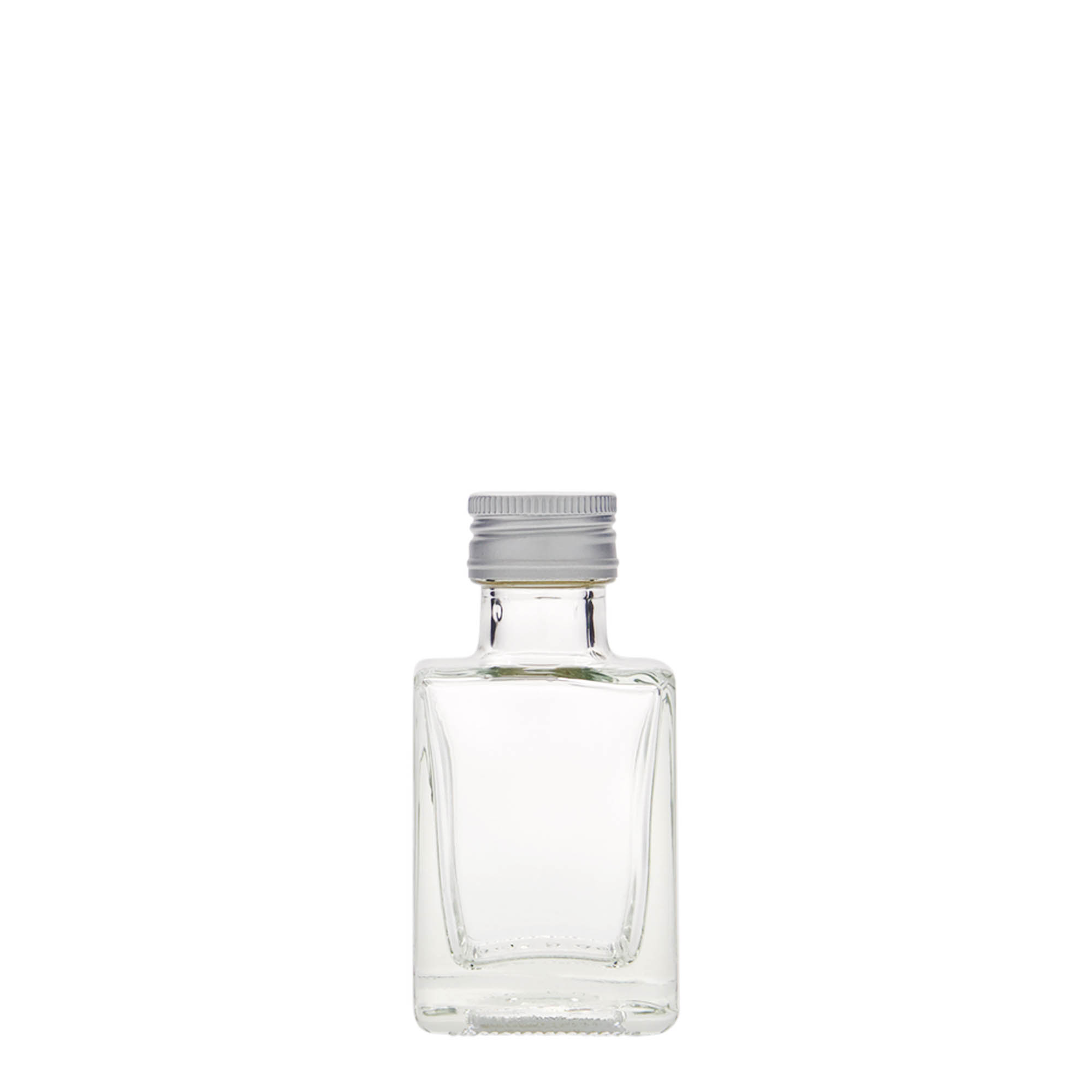 50 ml lasipullo 'Cube', neliönmuotoinen, suuaukko: PP 24