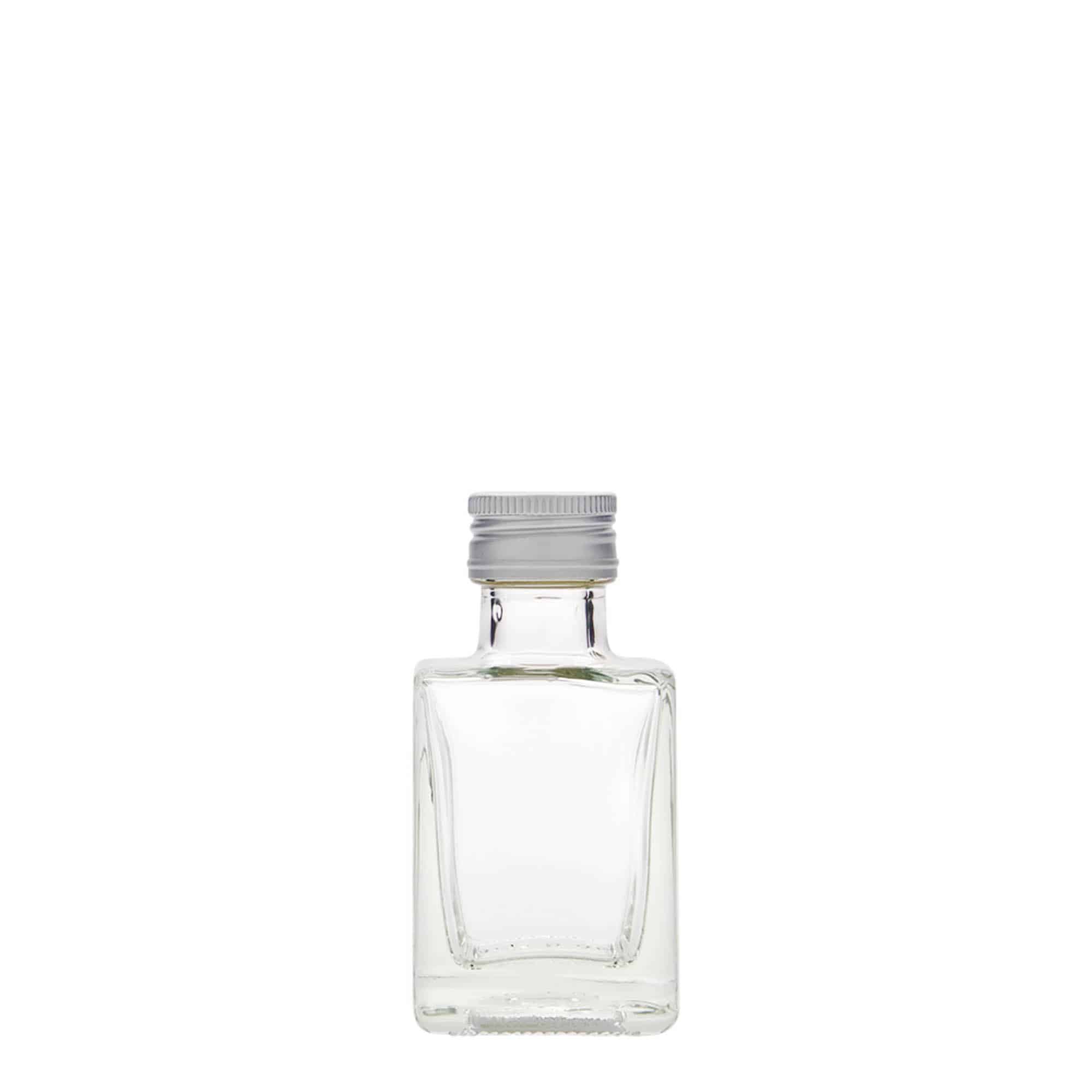 50 ml lasipullo ”Cube”, neliönmuotoinen, suuaukko: PP 24
