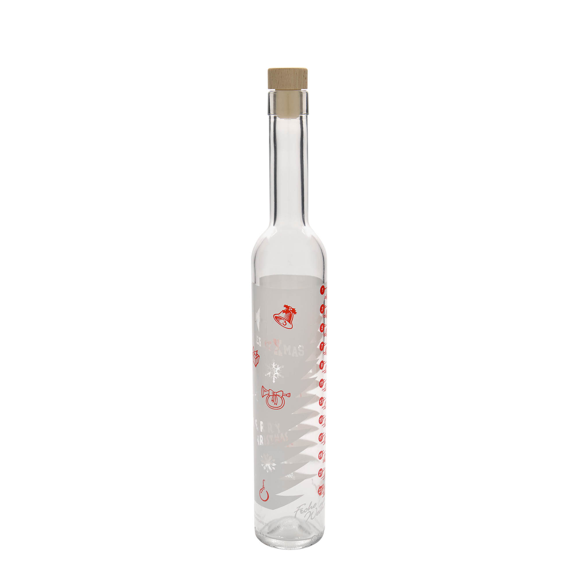 500 ml lasipullo Maximo painettu 'Adventtikalenteri', suuaukko: korkki