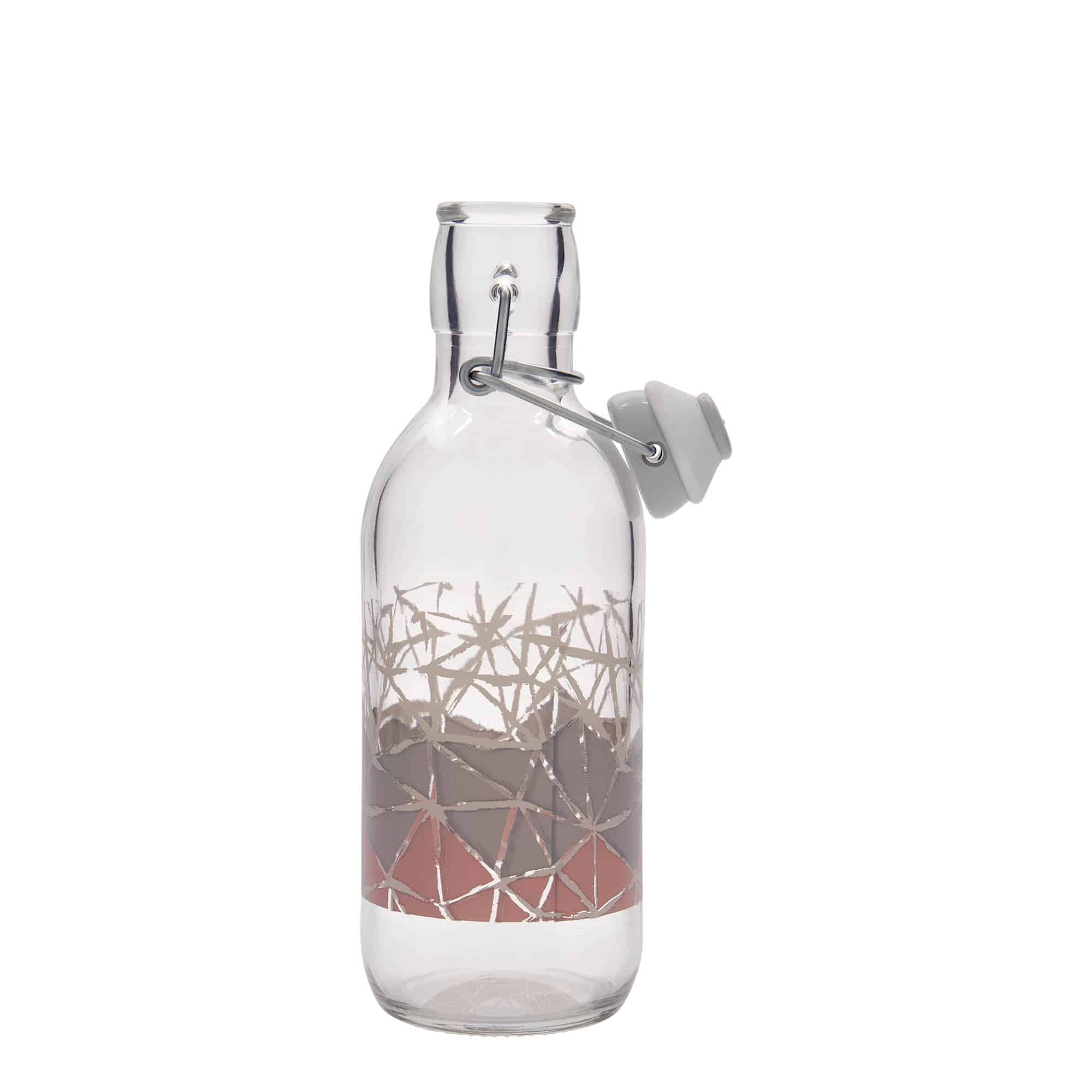 500 ml lasipullo Emilia painatuksella 'Manolibera rosa', suuaukon suljin: lukkohelat