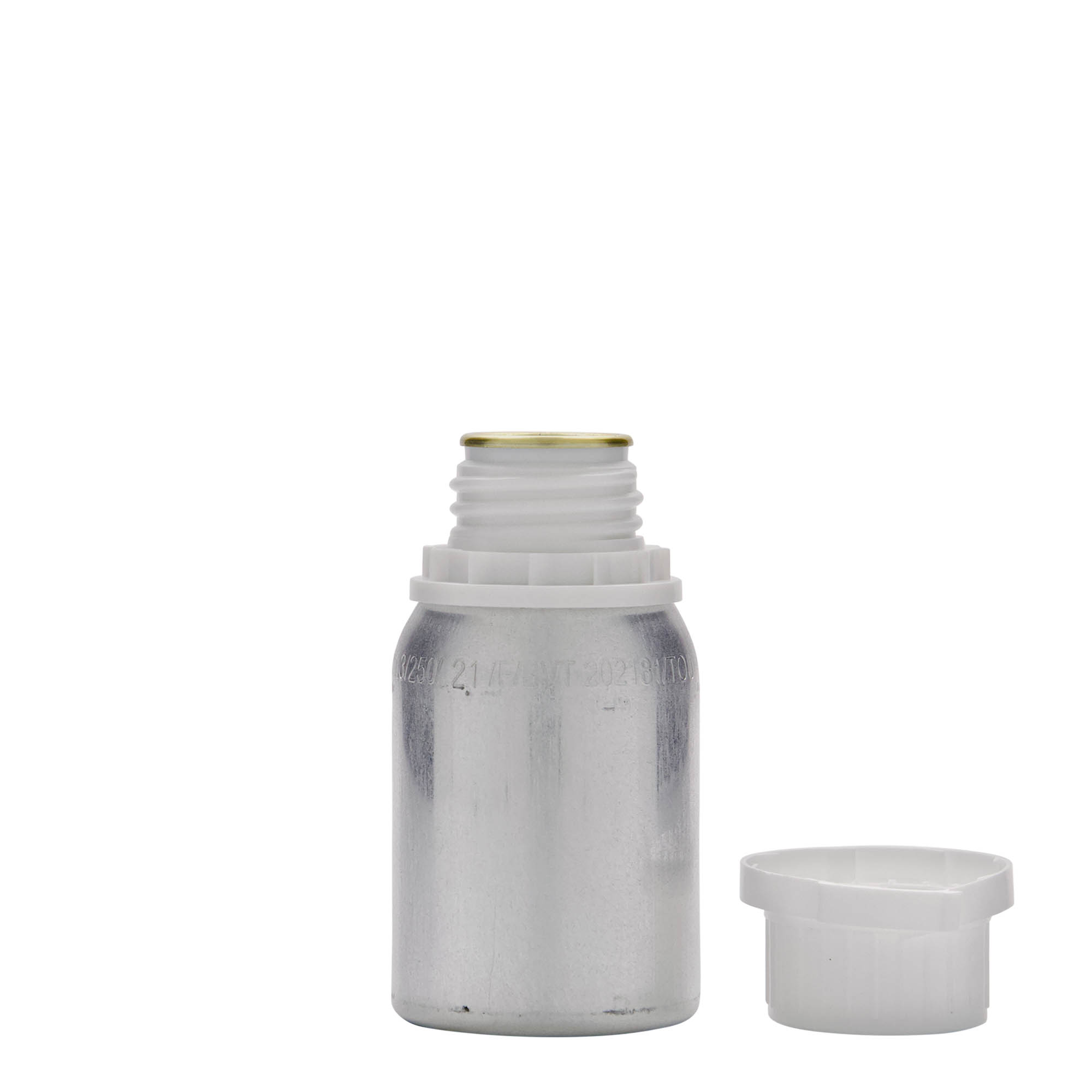 125 ml alumiinipullo, metalli, hopea, suuaukko: DIN 32
