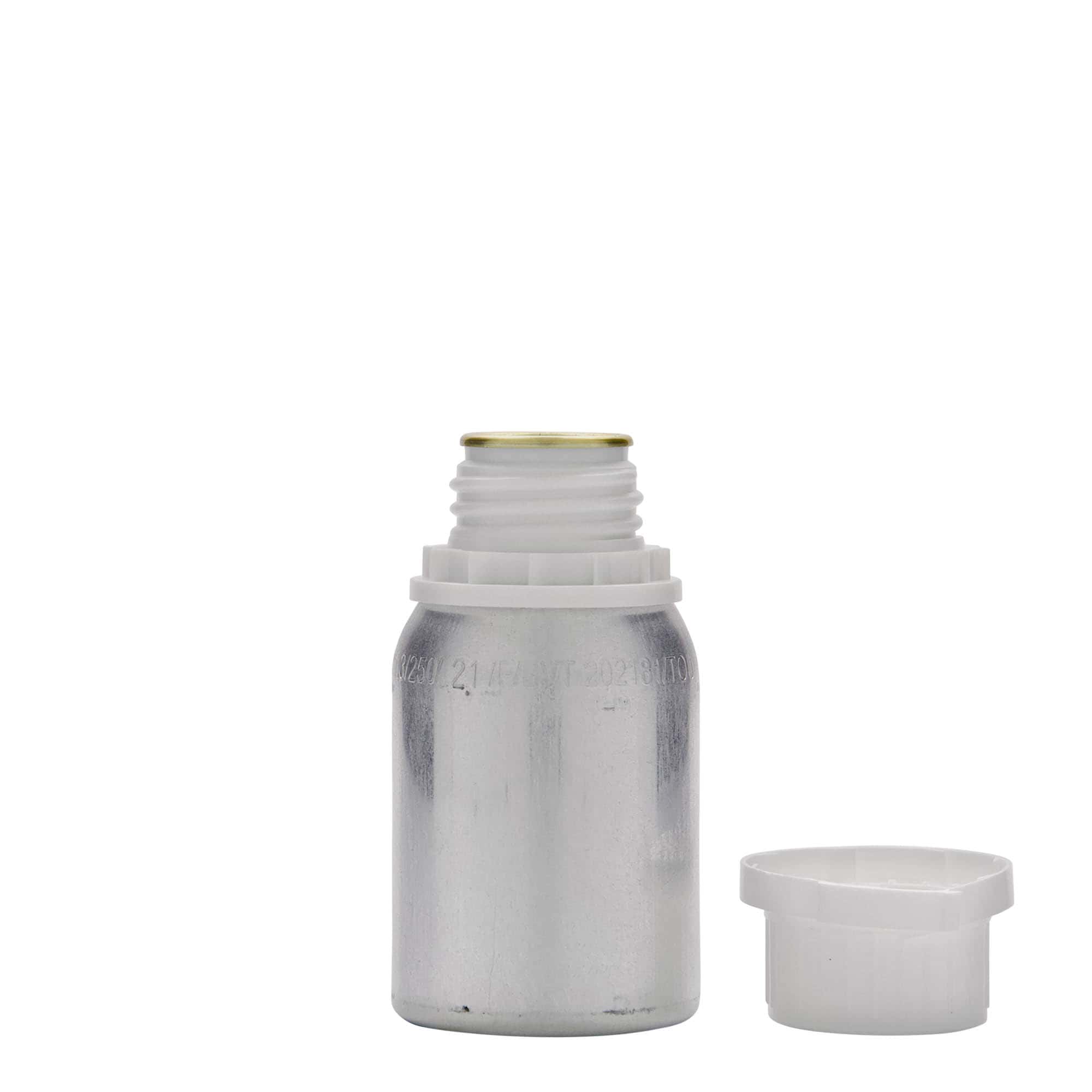 125 ml alumiinipullo, metalli, hopea, suuaukko: DIN 32
