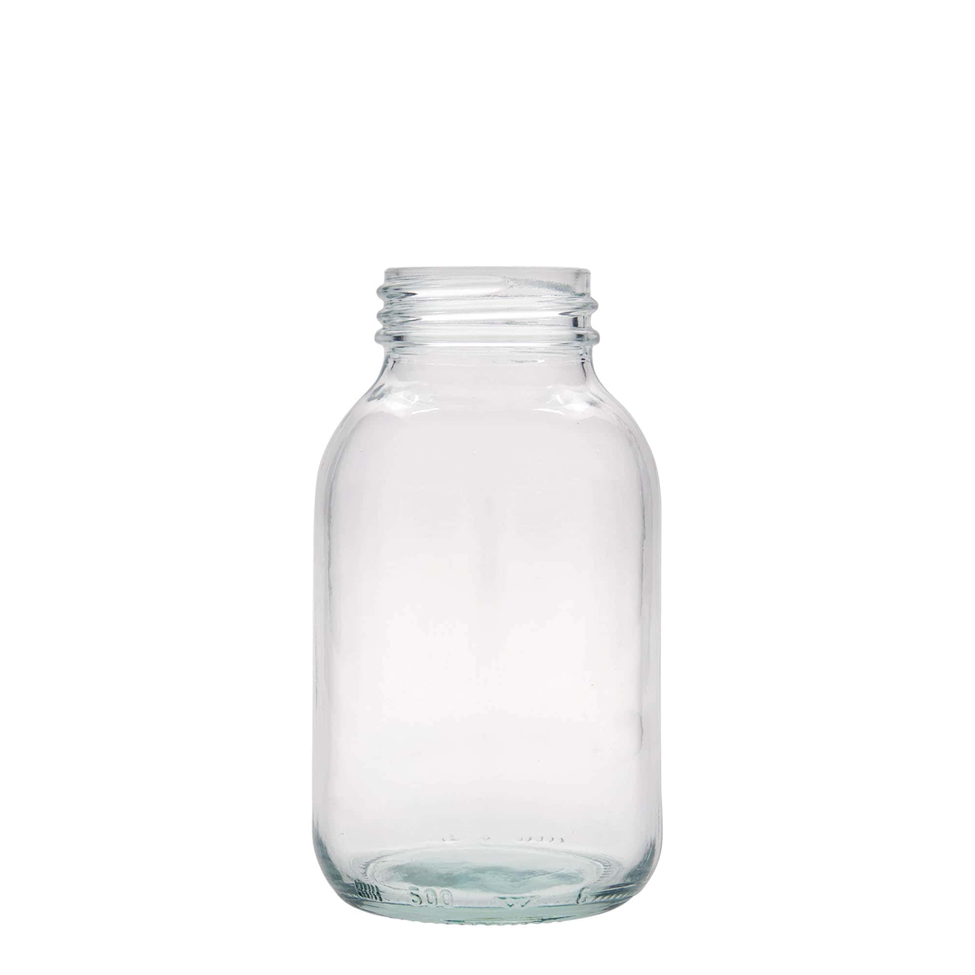 500 ml leveäkaul. lasipurkki, suu: DIN 55