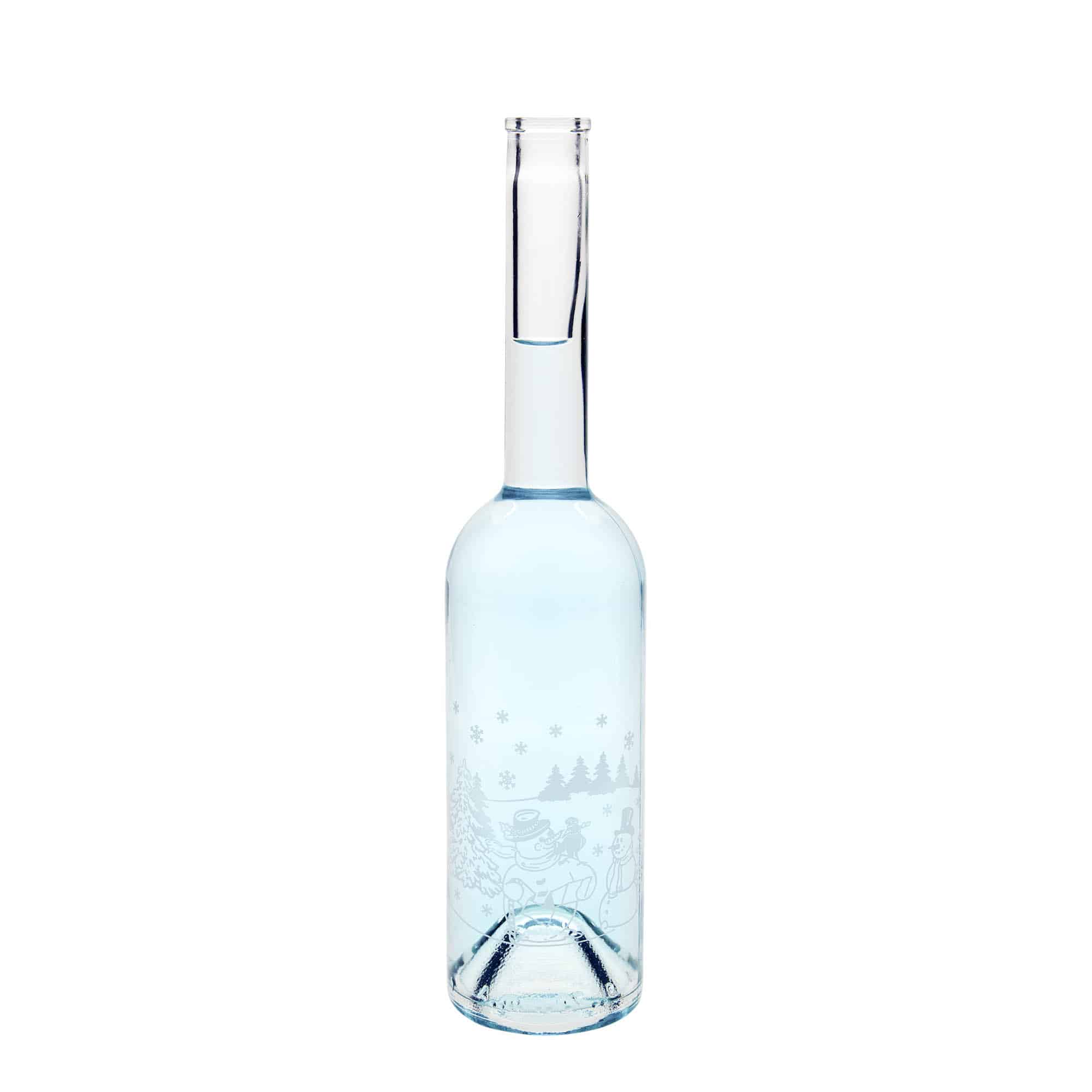 500 ml lasipullo 'Opera', kuvio: lumiukko-pullo, suuaukko: korkki