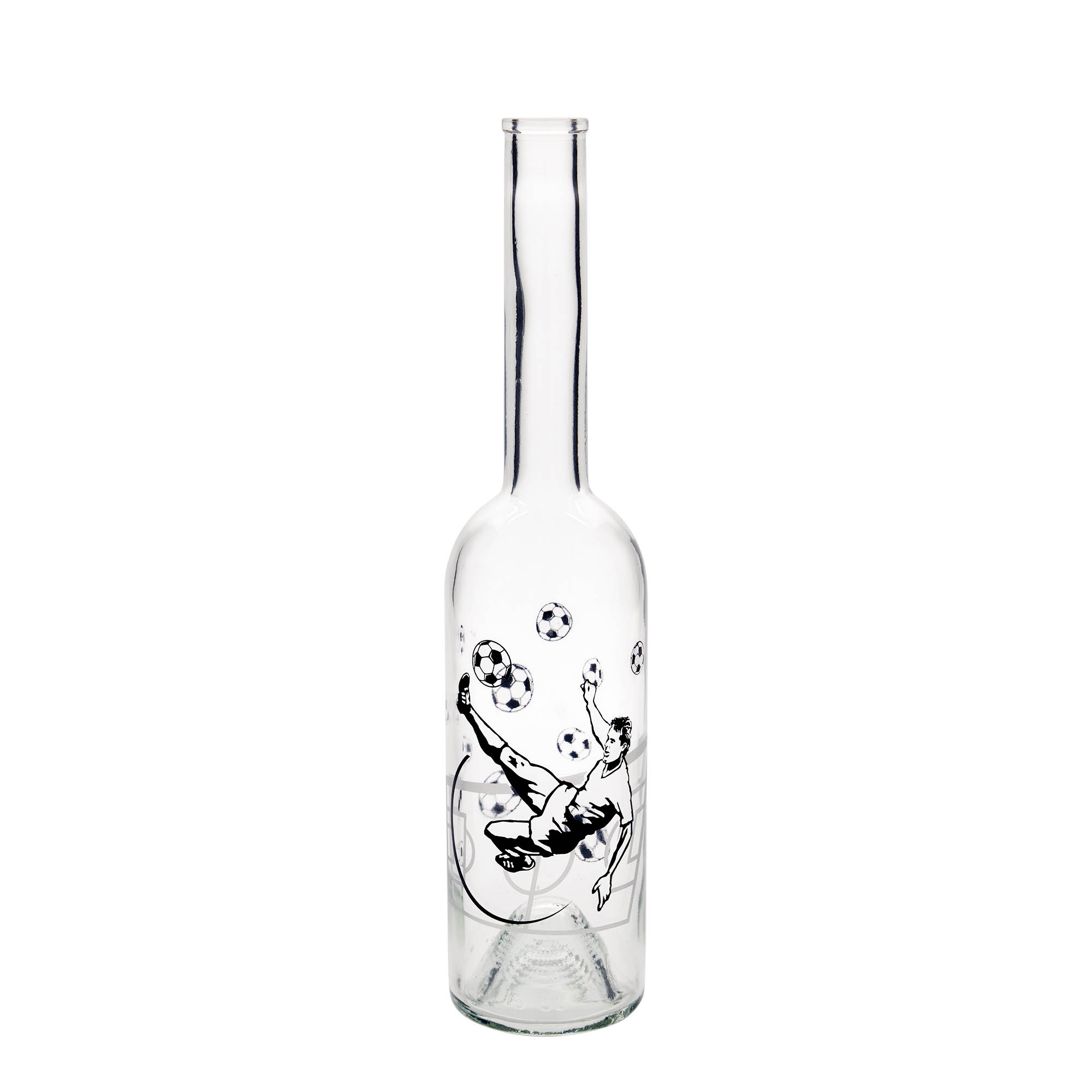 500 ml lasipullo 'Opera', kuvio: jalkapalloilija, suuaukko: korkki 500 ml lasipullo 'Opera', kuvio: jalkapalloilija, suuaukko: korkki