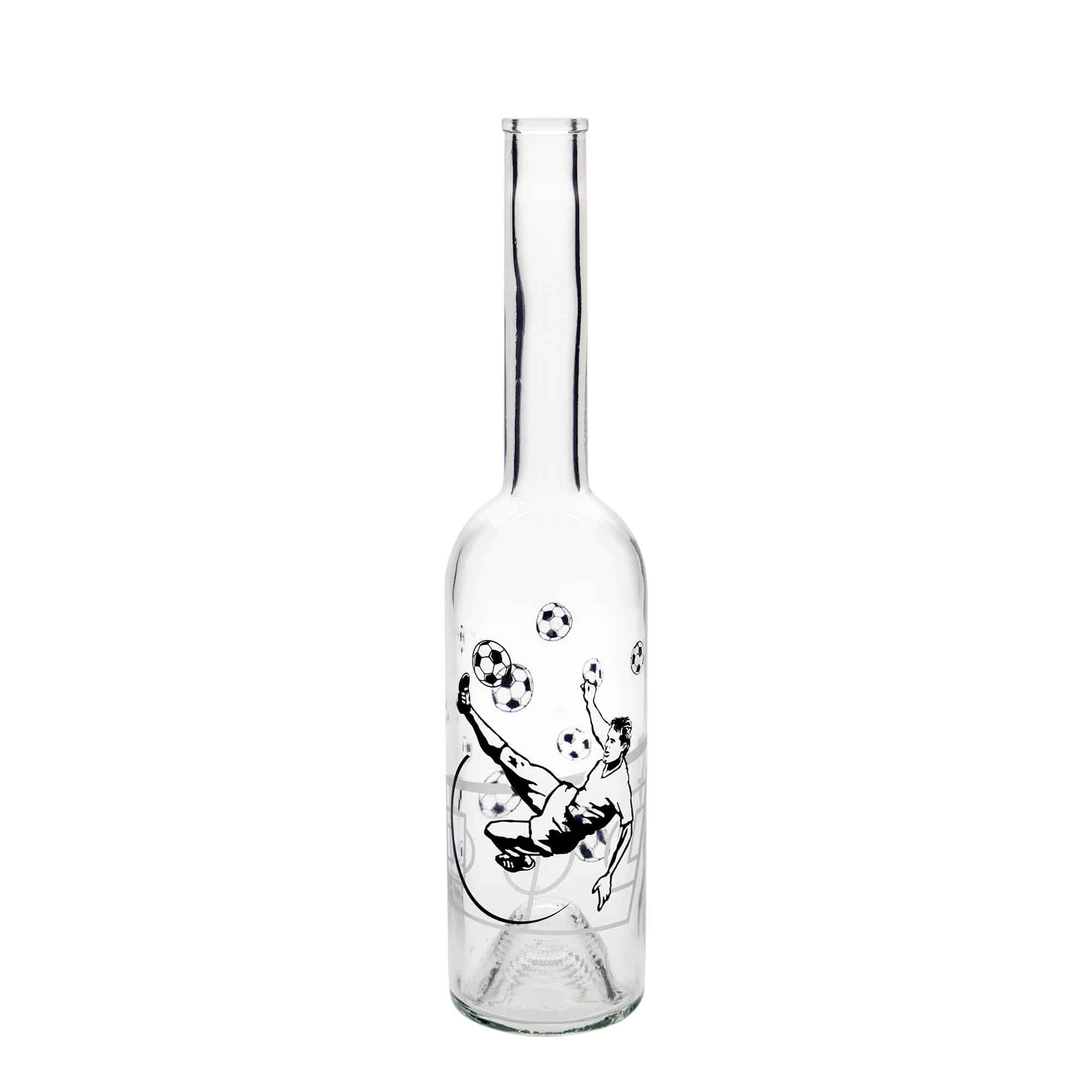 500 ml lasipullo 'Opera', kuvio: jalkapalloilija, suuaukko: korkki