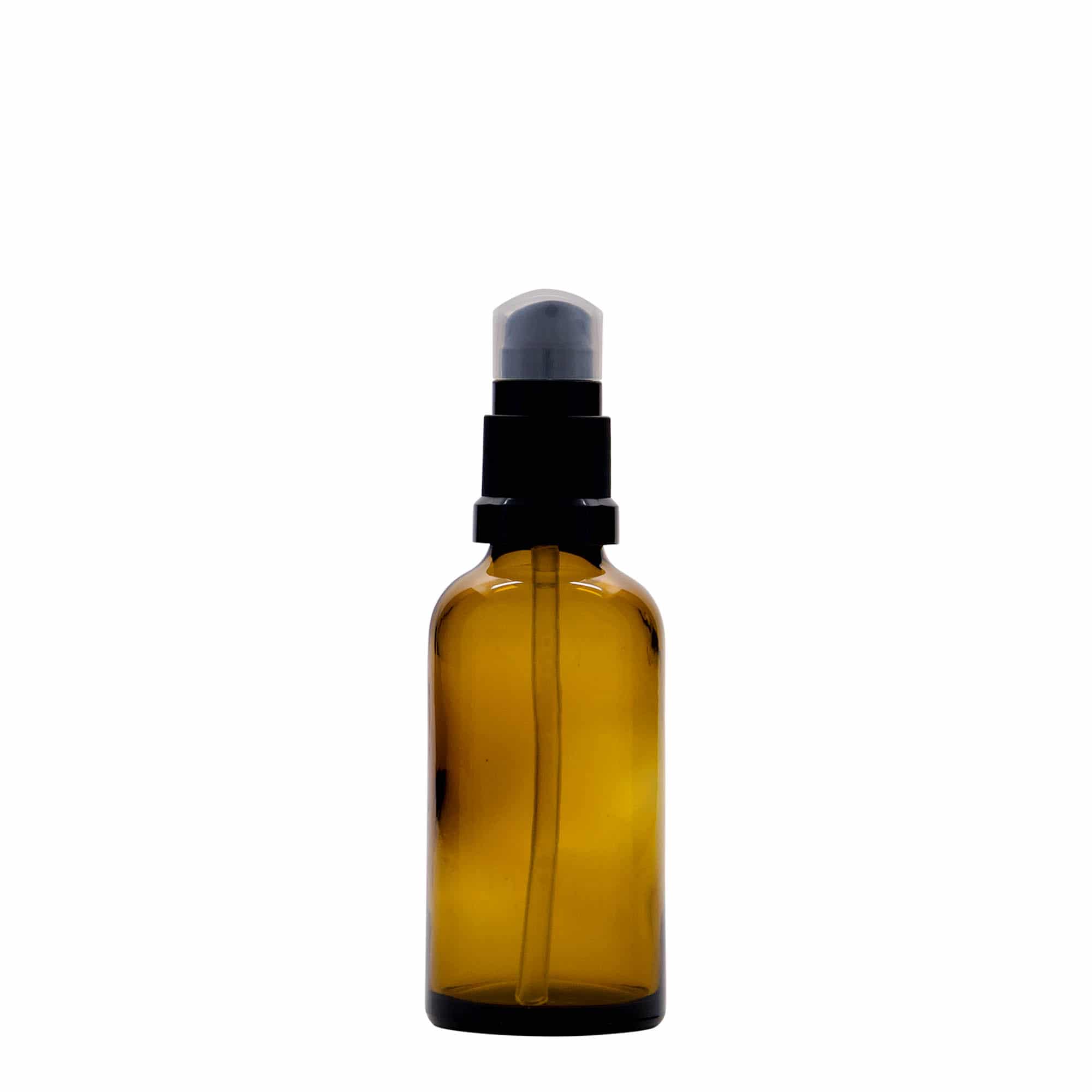 50 ml lääkepullo voidepumpulla, lasi, ruskea, suu: DIN 18 50 ml lääkepullo voidepumpulla, lasi, ruskea, suu: DIN 18
