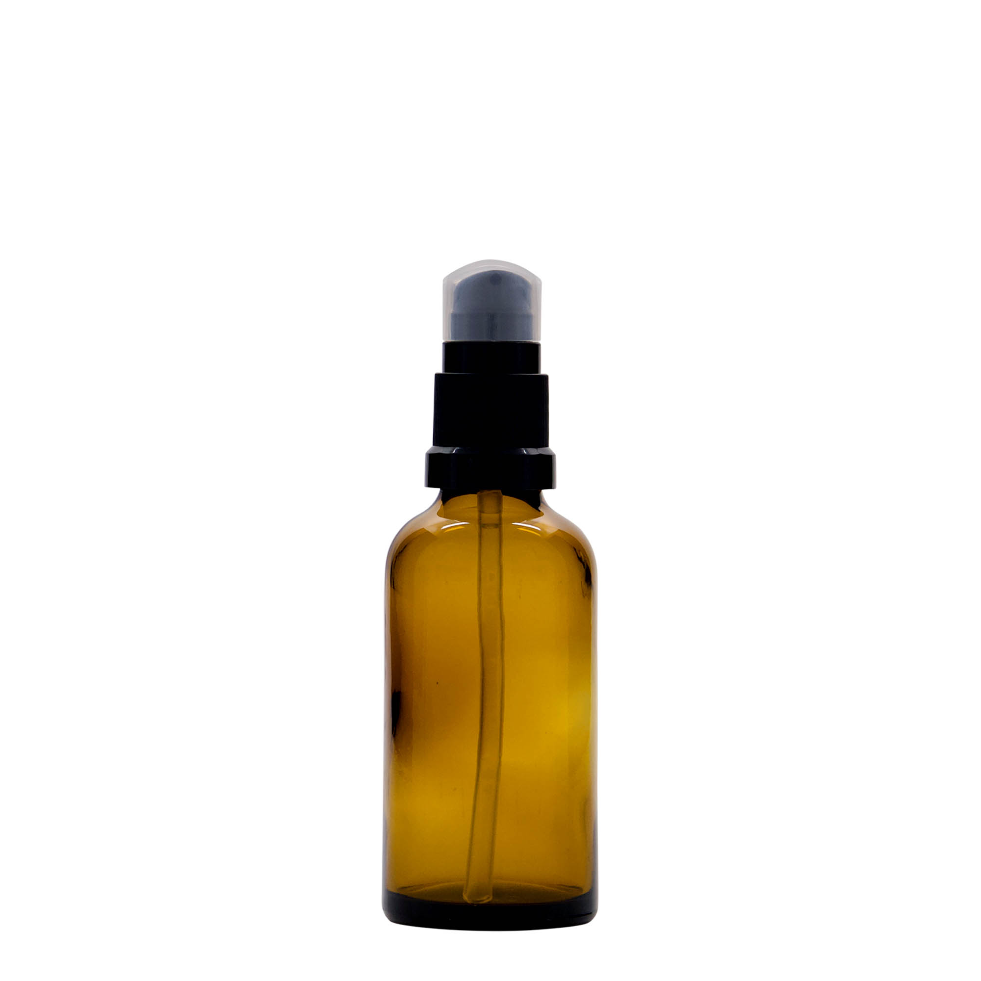 50 ml lääkepullo, jossa voidepumppu, lasia, ruskea, suuaukko: DIN 18